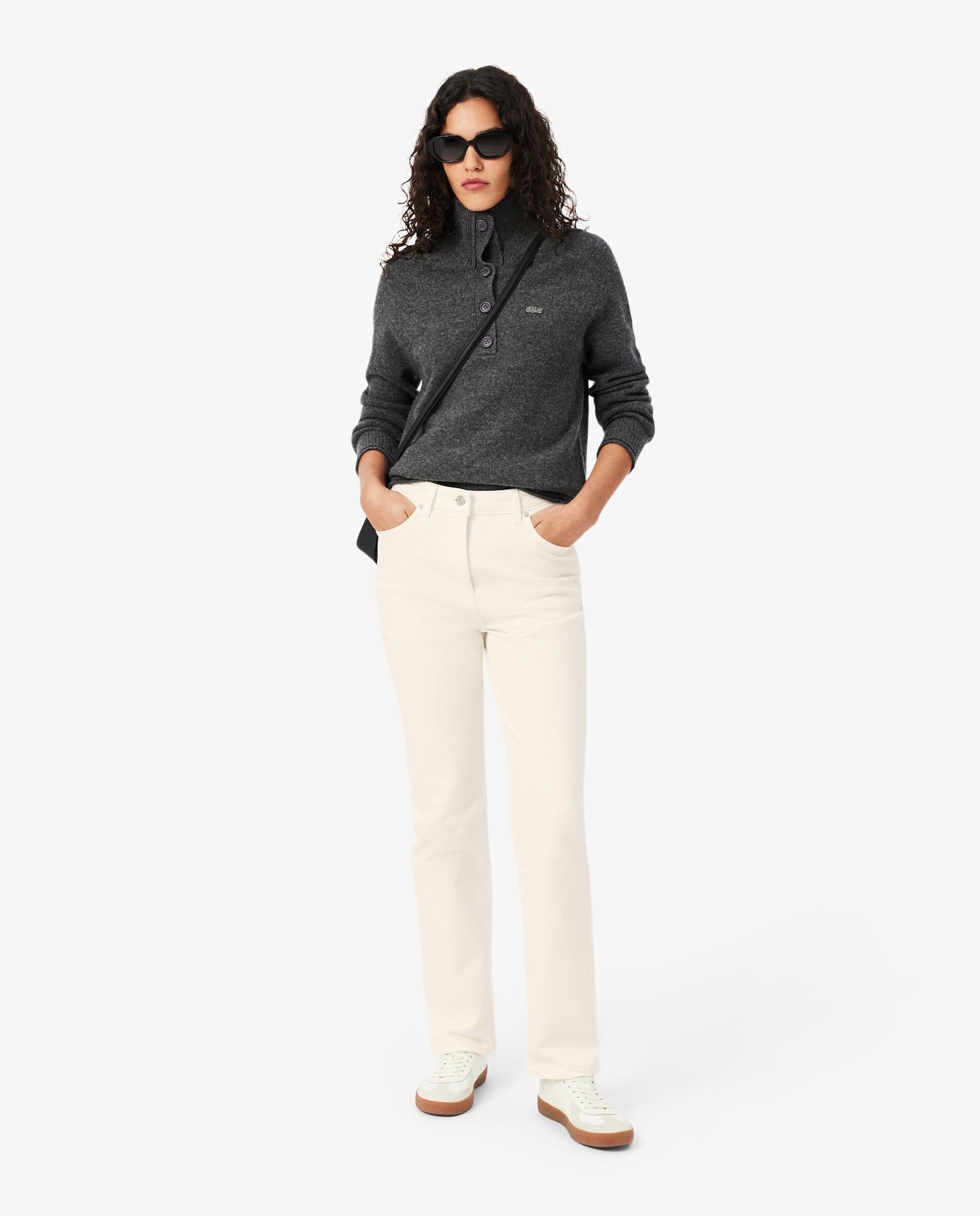 Pantalón de mujer vaquero de corte recto y tiro alto en gris - Lacoste - Blanco Blanco-1