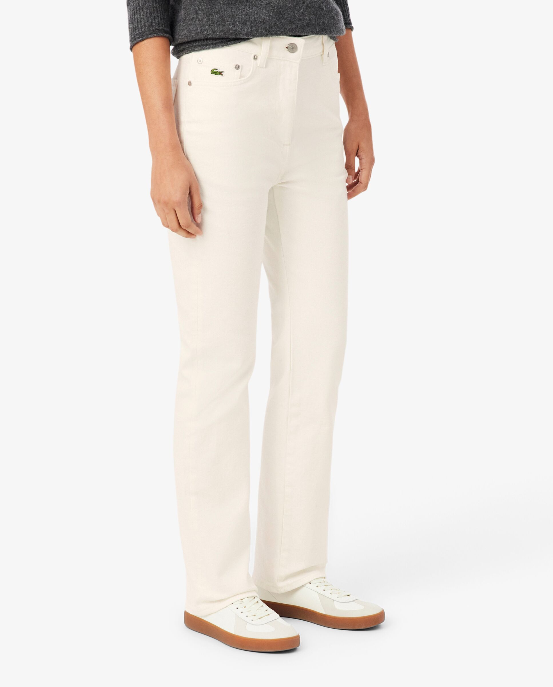 Pantalón de mujer vaquero de corte recto y tiro alto en gris - Lacoste - Blanco Blanco-3
