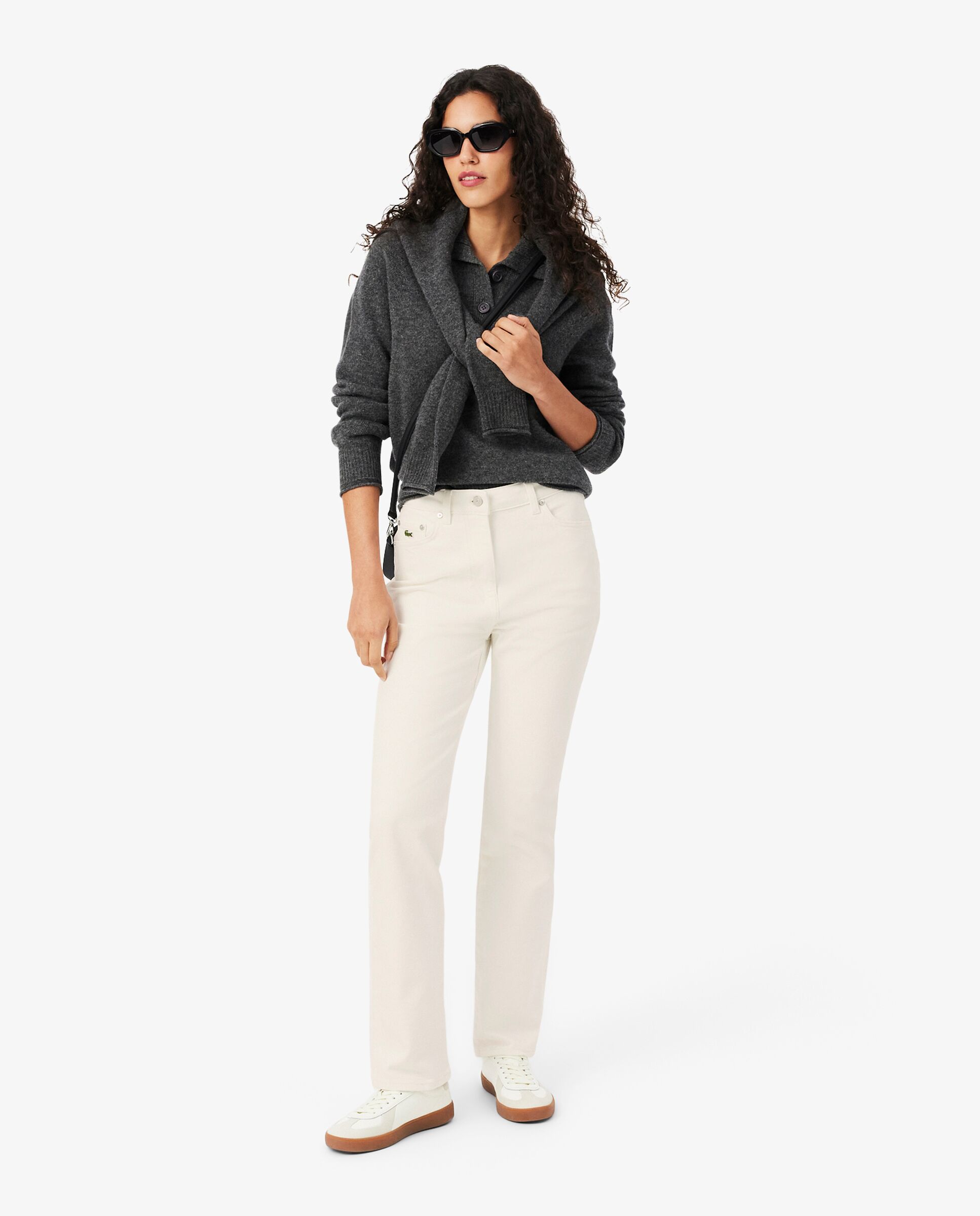 Pantalón de mujer vaquero de corte recto y tiro alto en gris - Lacoste - Blanco Blanco-4