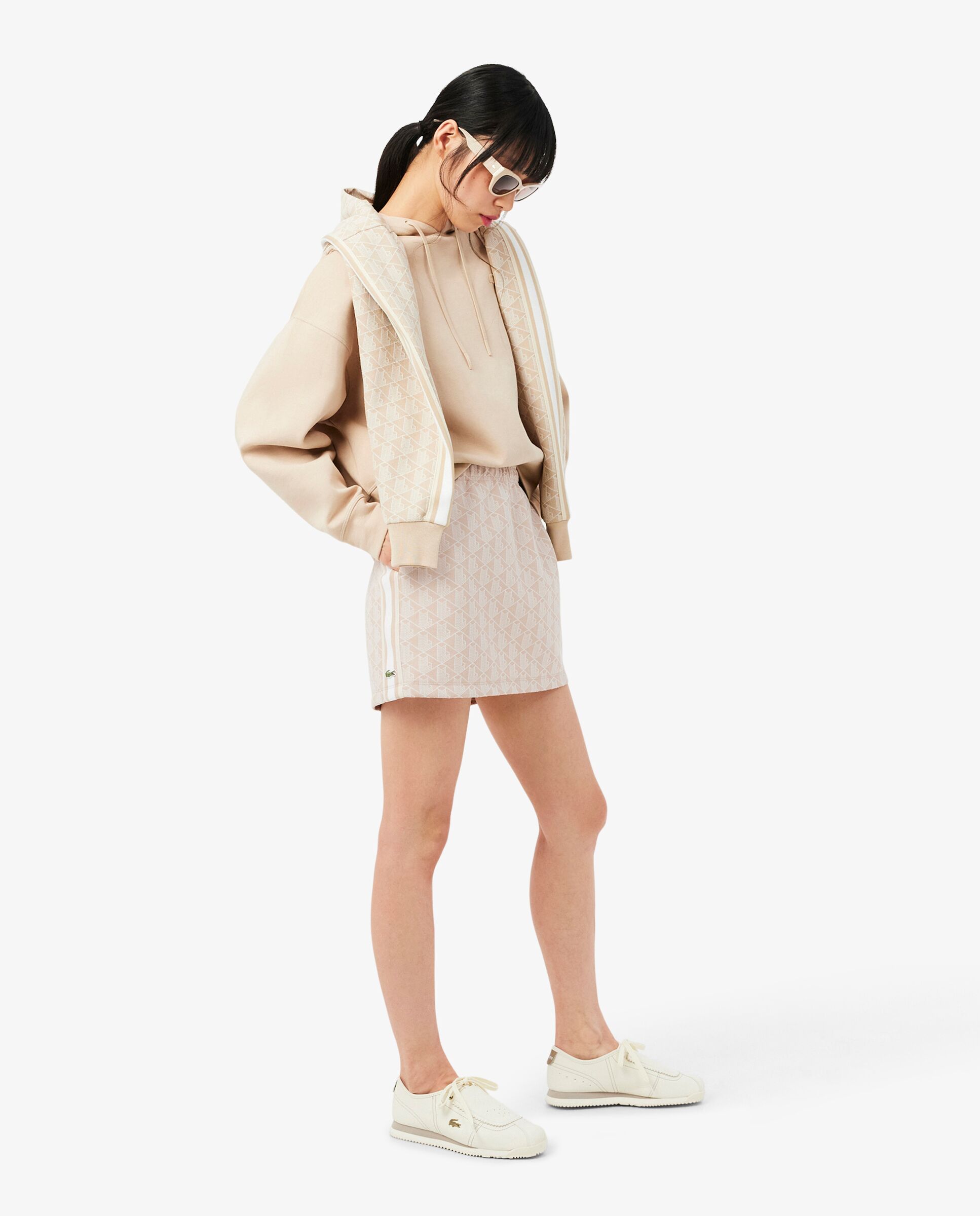 Falda de jacquard con monograma en marrón - Lacoste - Beige Beige-4