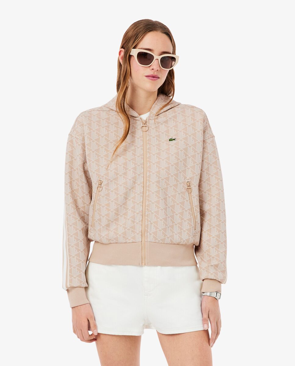 Sudadera de mujer con capucha de jacquard con monograma - Lacoste - Beige Beige-1
