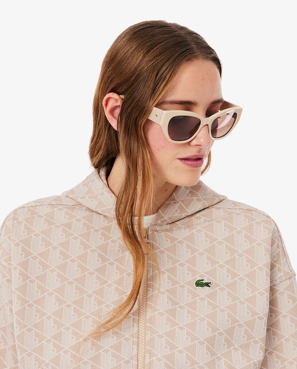 Sudadera de mujer con capucha de jacquard con monograma - Lacoste - Beige Beige-3