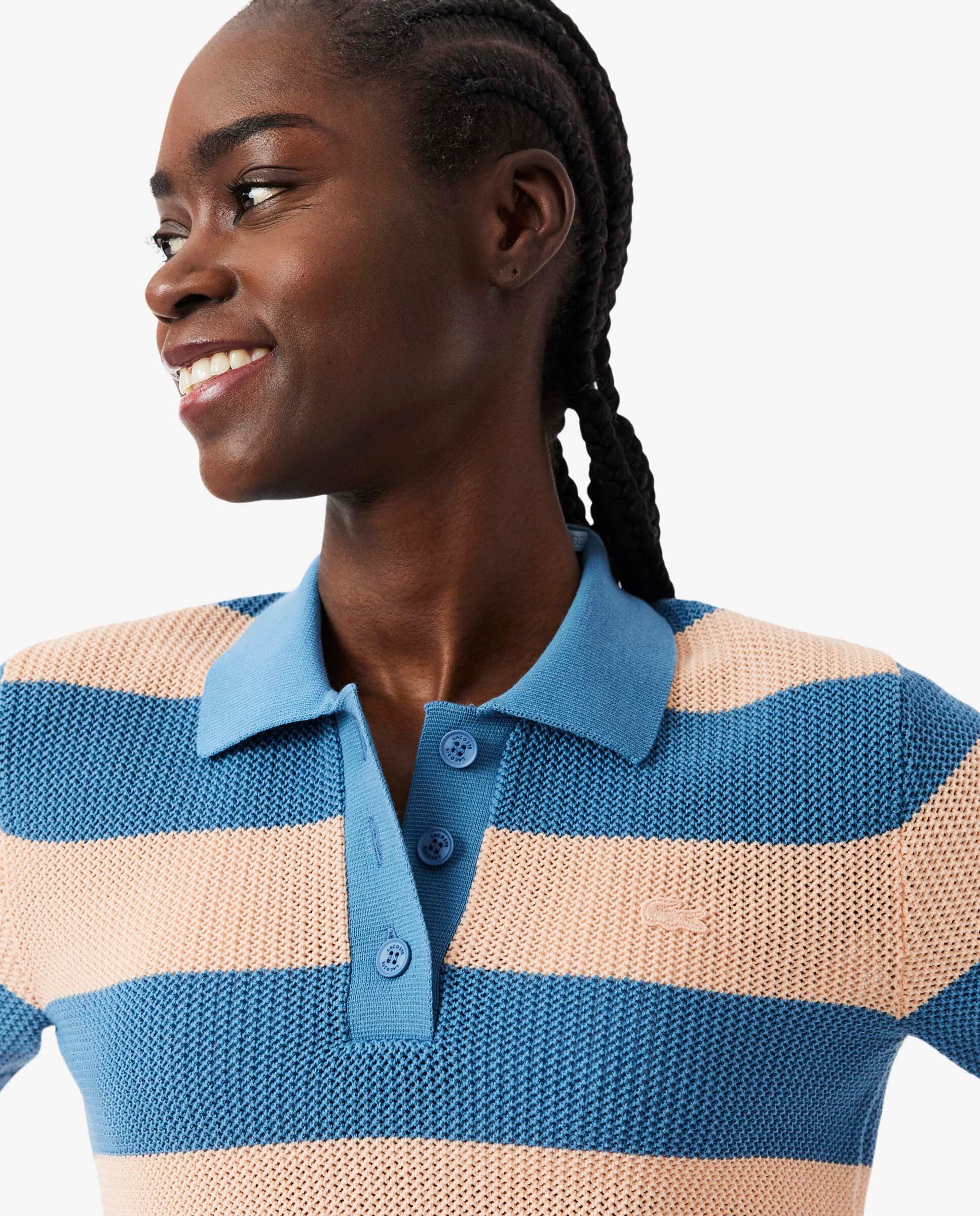 Jersey de cuello polo de mujer de punto de malla con rayas - Lacoste - Rosa Rosa-3