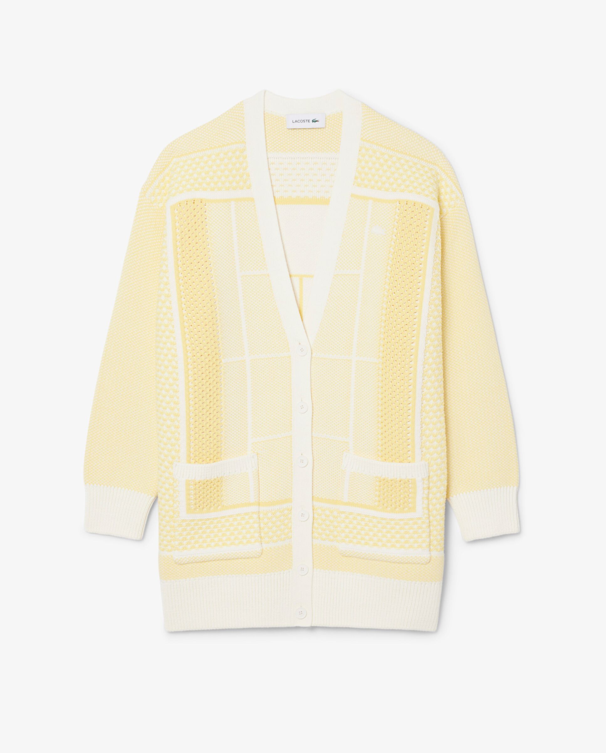 Chaqueta de mujer de punto larga de jacquard con pista de tenis en blanco de manga larga - Lacoste - Blanco Blanco-5