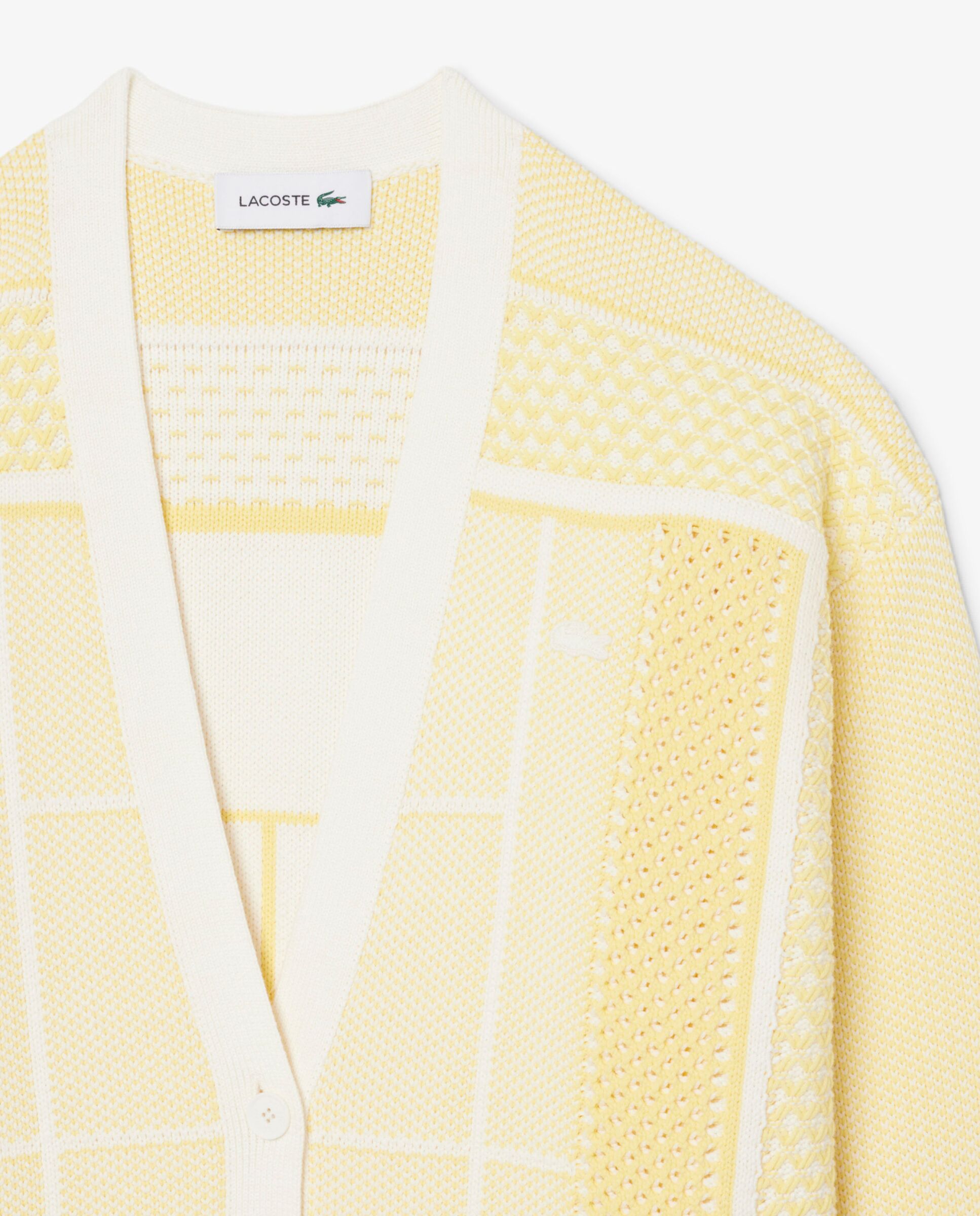 Chaqueta de mujer de punto larga de jacquard con pista de tenis en blanco de manga larga - Lacoste - Blanco Blanco-4