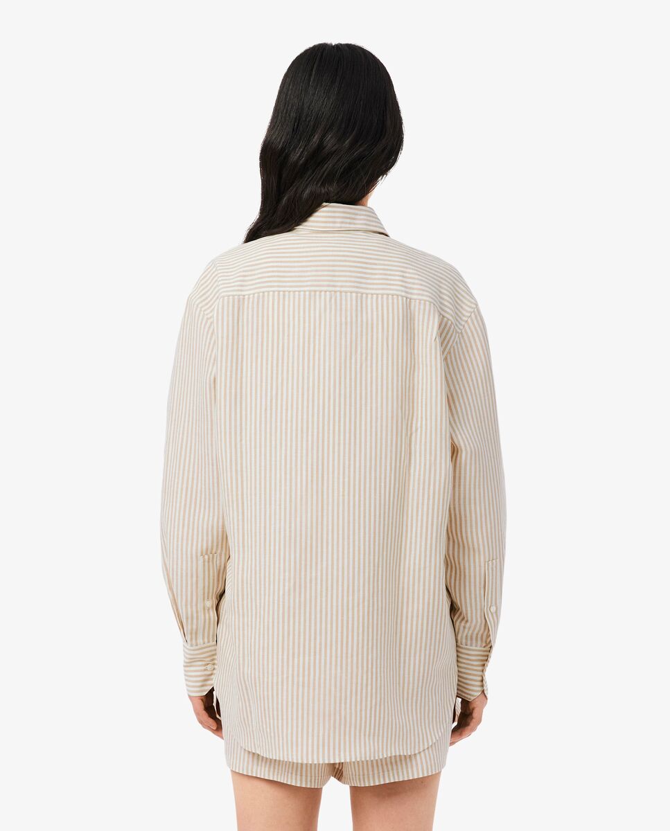 Camisa de mujer oversized de mezcla de lino en rosa de manga larga - Lacoste - Beige Beige-2