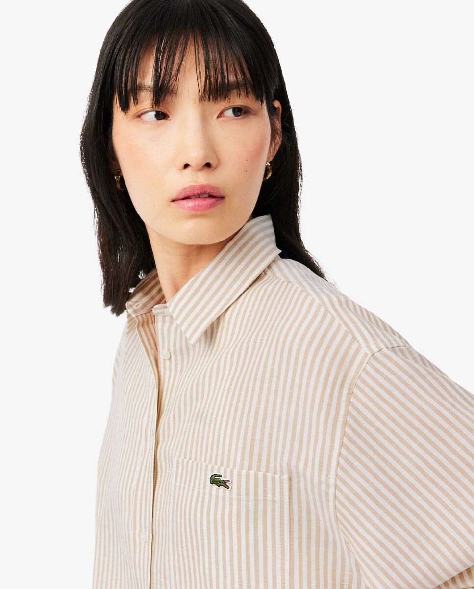 Camisa de mujer oversized de mezcla de lino en rosa de manga larga - Lacoste - Beige Beige-3