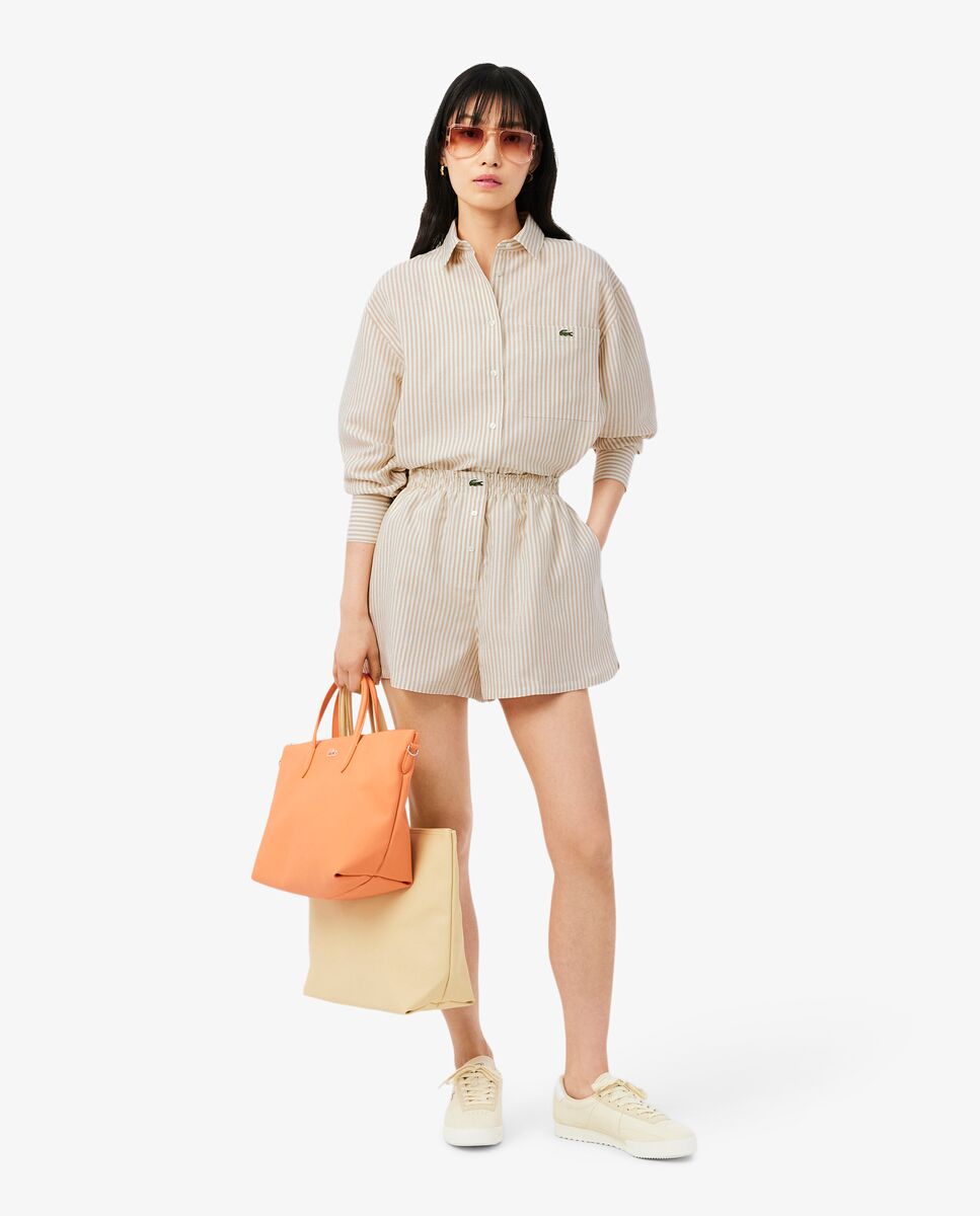 Camisa de mujer oversized de mezcla de lino en rosa de manga larga - Lacoste - Beige Beige-4