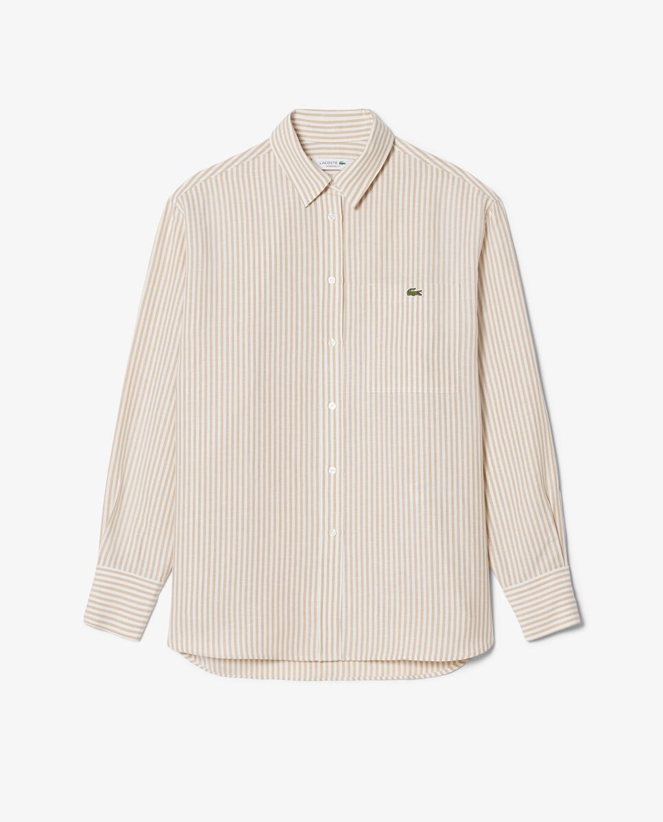 Camisa de mujer oversized de mezcla de lino en rosa de manga larga - Lacoste - Beige Beige-5