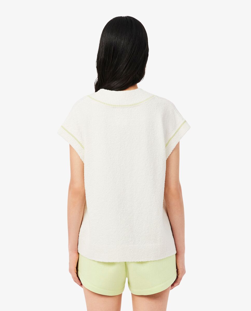 Jersey de mujer de punto cuello de pico de mezcla de algodón en blanco de manga corta - Lacoste - Blanco Blanco-2