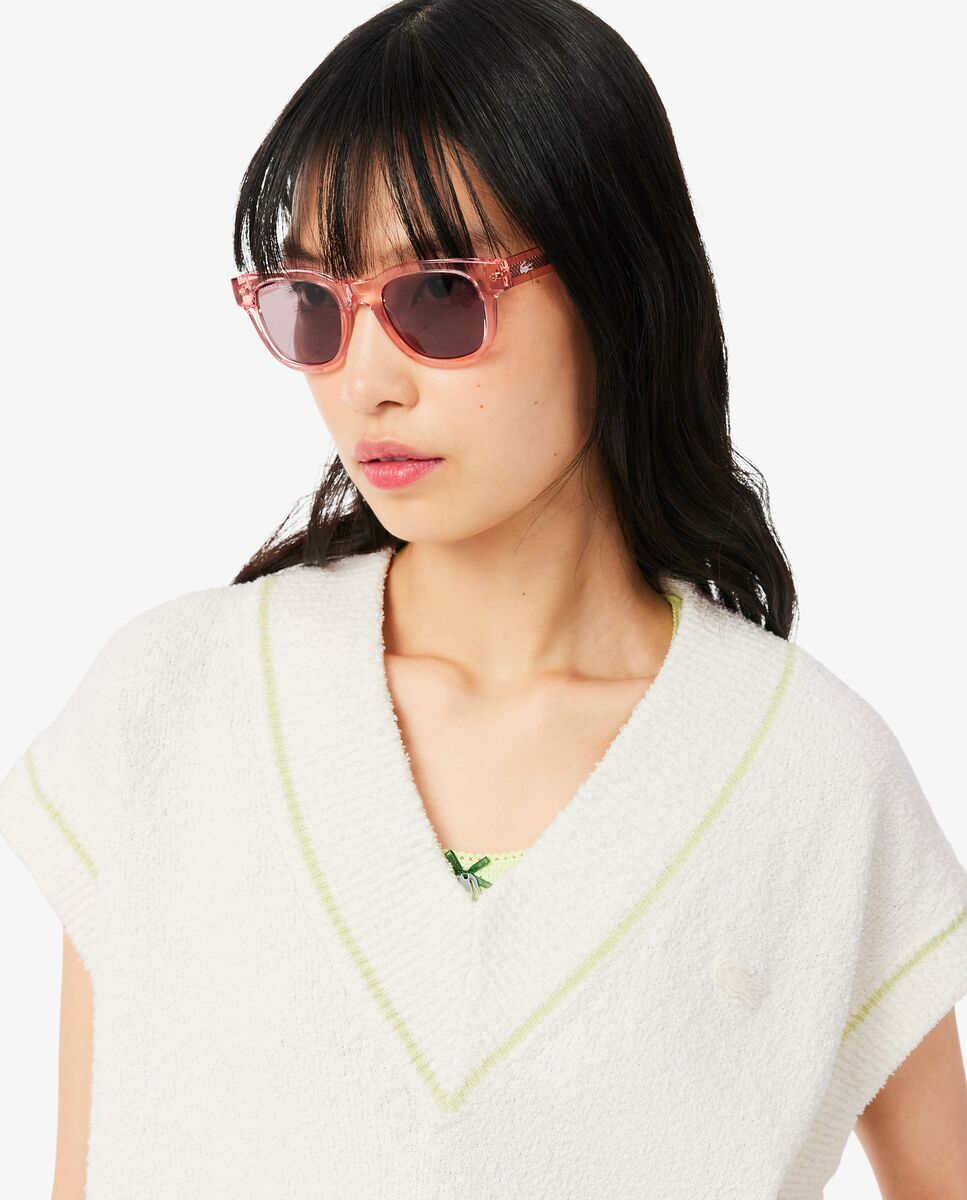 Jersey de mujer de punto cuello de pico de mezcla de algodón en blanco de manga corta - Lacoste - Blanco Blanco-3