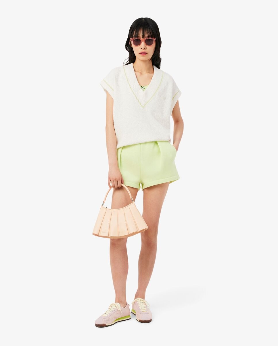 Jersey de mujer de punto cuello de pico de mezcla de algodón en blanco de manga corta - Lacoste - Blanco Blanco-4