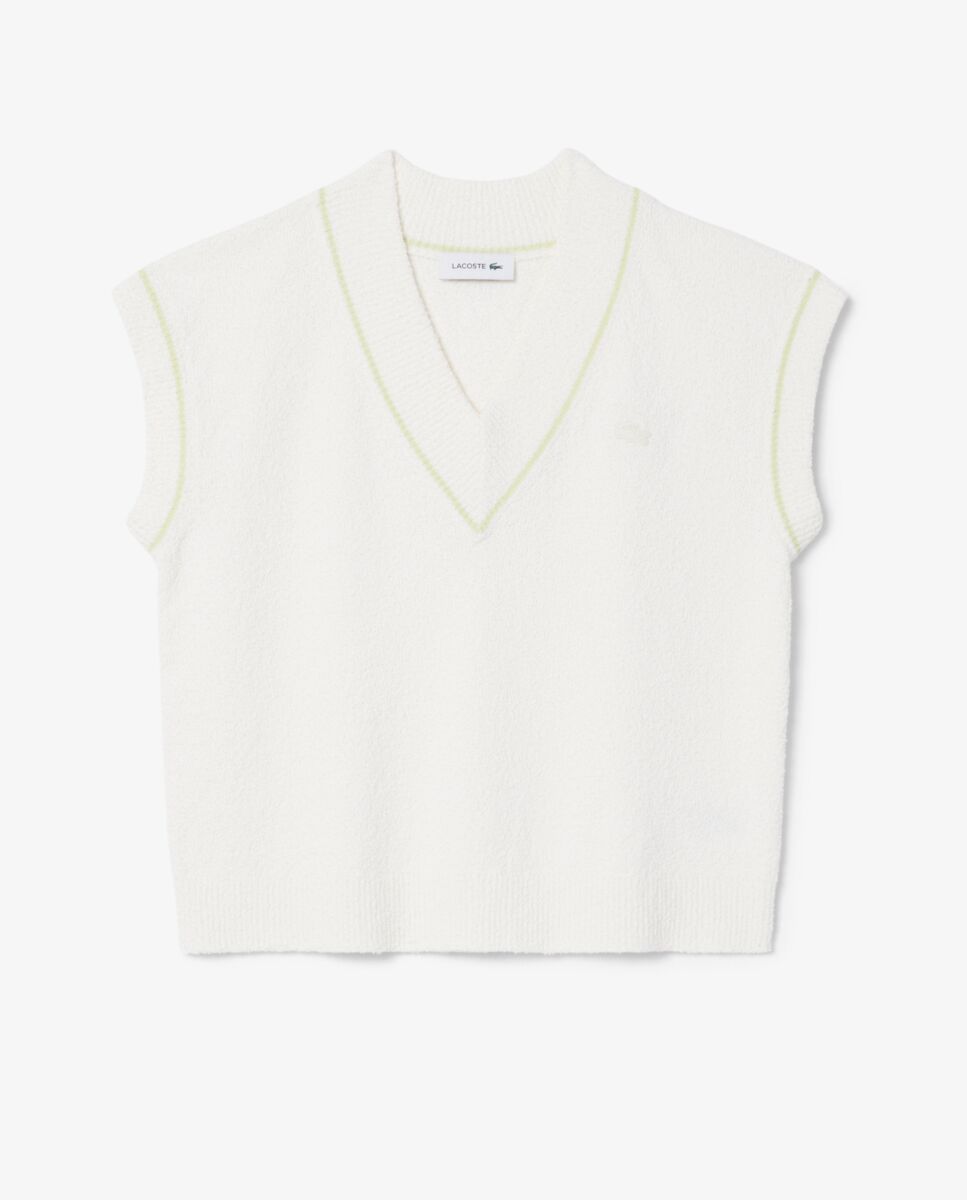 Jersey de mujer de punto cuello de pico de mezcla de algodón en blanco de manga corta - Lacoste - Blanco Blanco-5