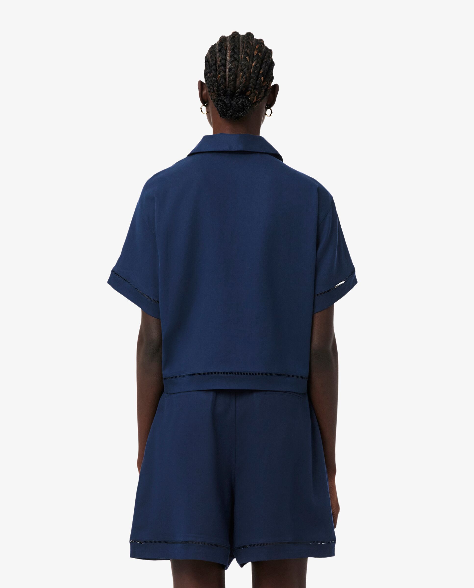 Imagen 2 de Camisa de mujer oversized de sarga vaporosa en blanco de manga corta - Lacoste - Azul marino Azul marino