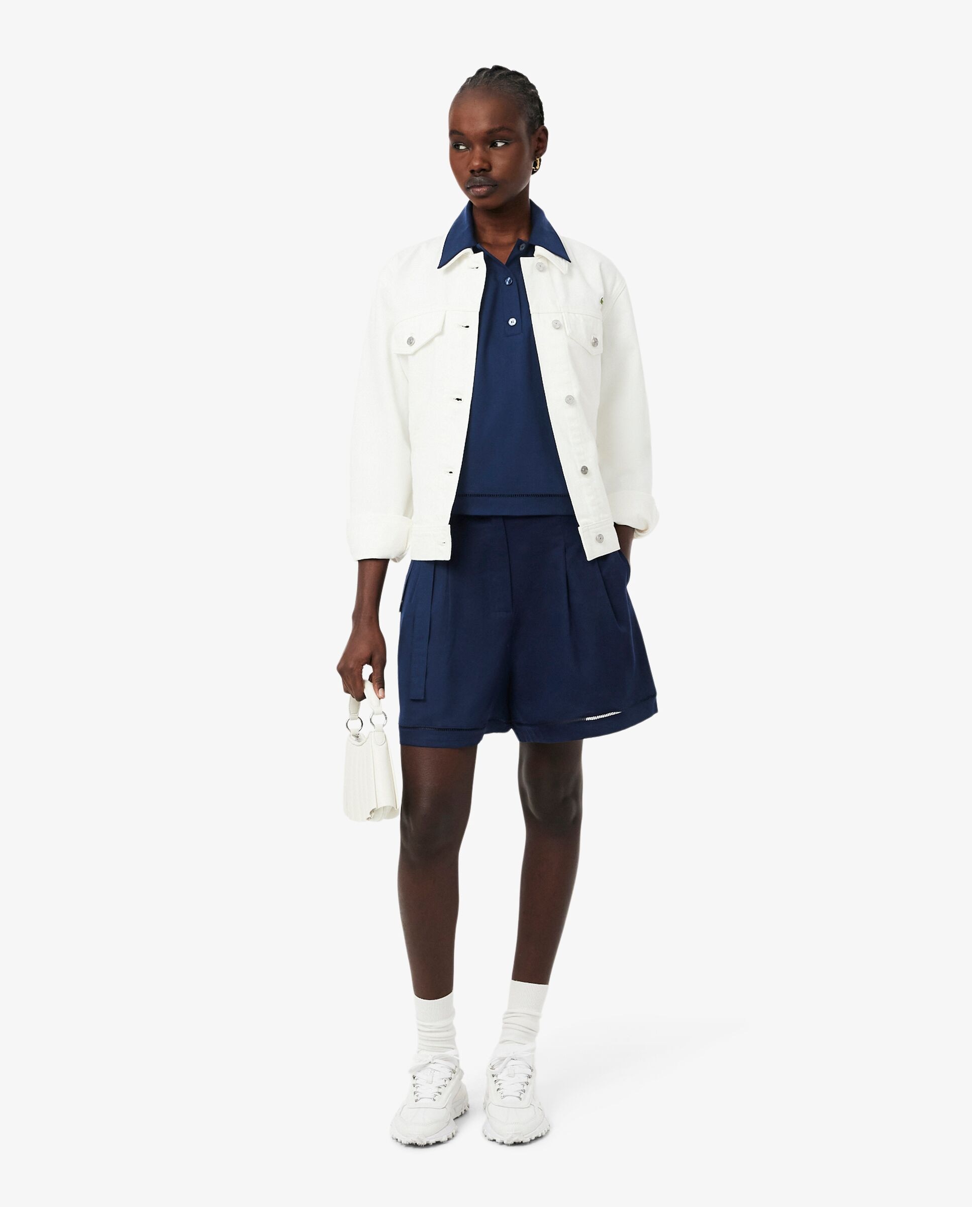 Imagen 4 de Camisa de mujer oversized de sarga vaporosa en blanco de manga corta - Lacoste - Azul marino Azul marino