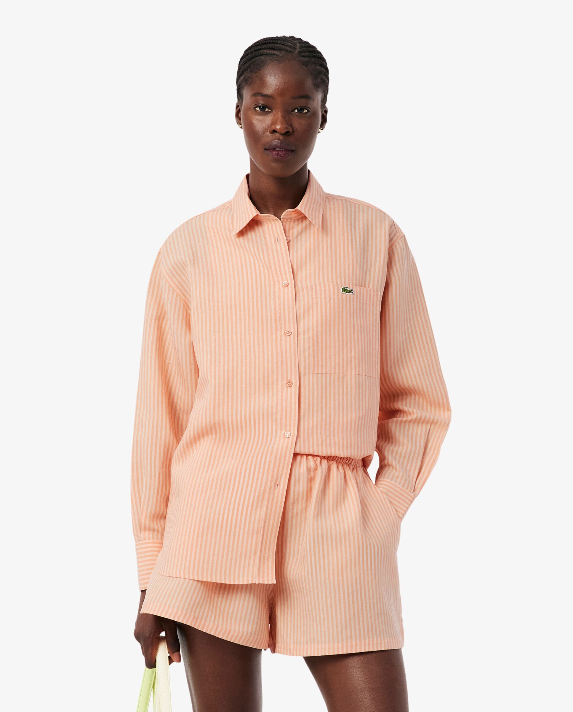 Camisa de mujer oversized de mezcla de lino en rosa de manga larga - Lacoste - Naranja Naranja-1