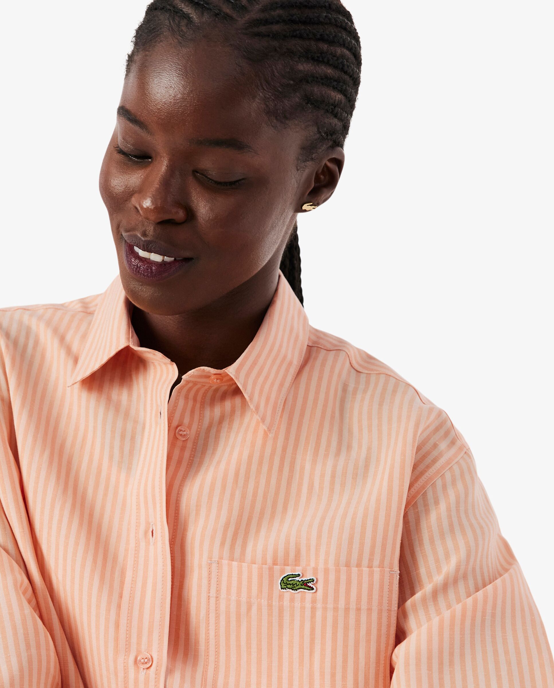 Camisa de mujer oversized de mezcla de lino en rosa de manga larga - Lacoste - Naranja Naranja-3