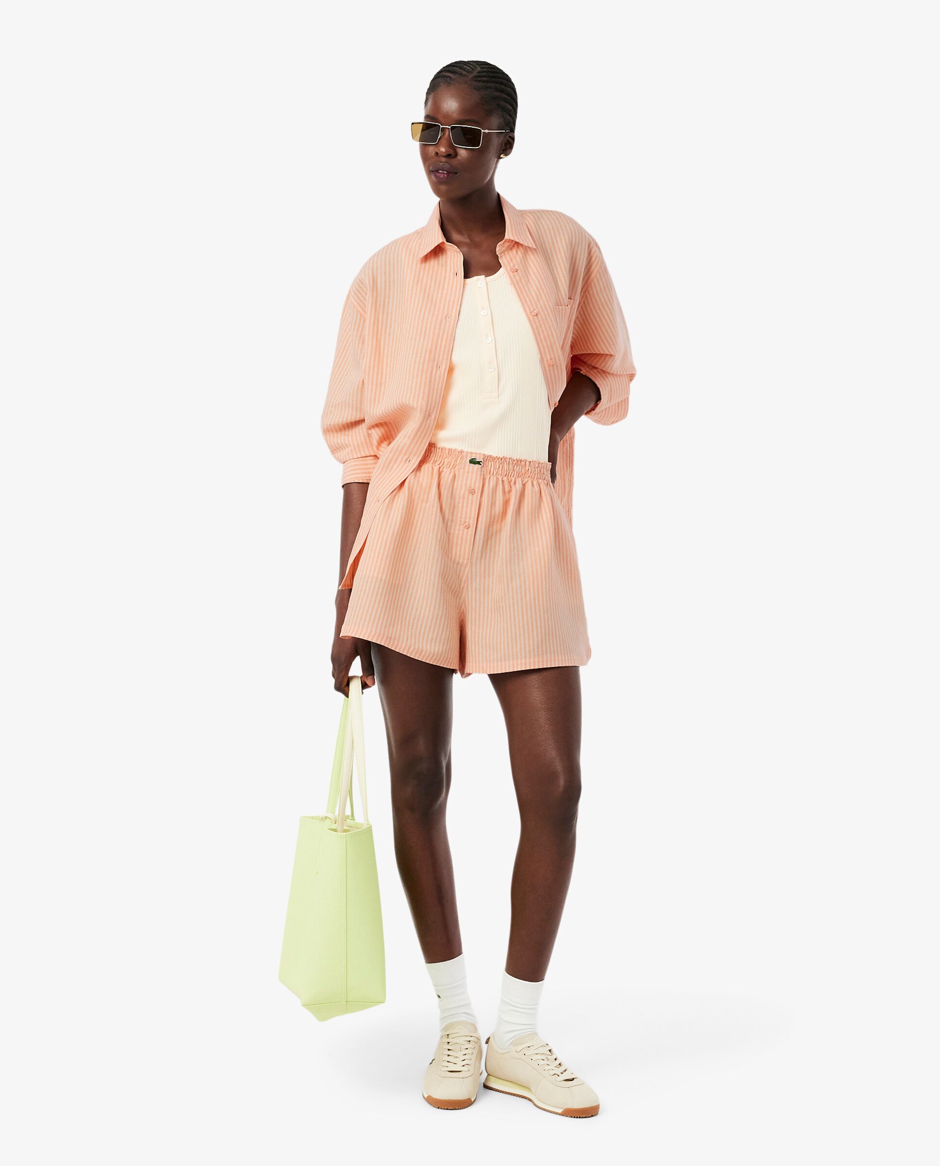 Camisa de mujer oversized de mezcla de lino en rosa de manga larga - Lacoste - Naranja Naranja-4