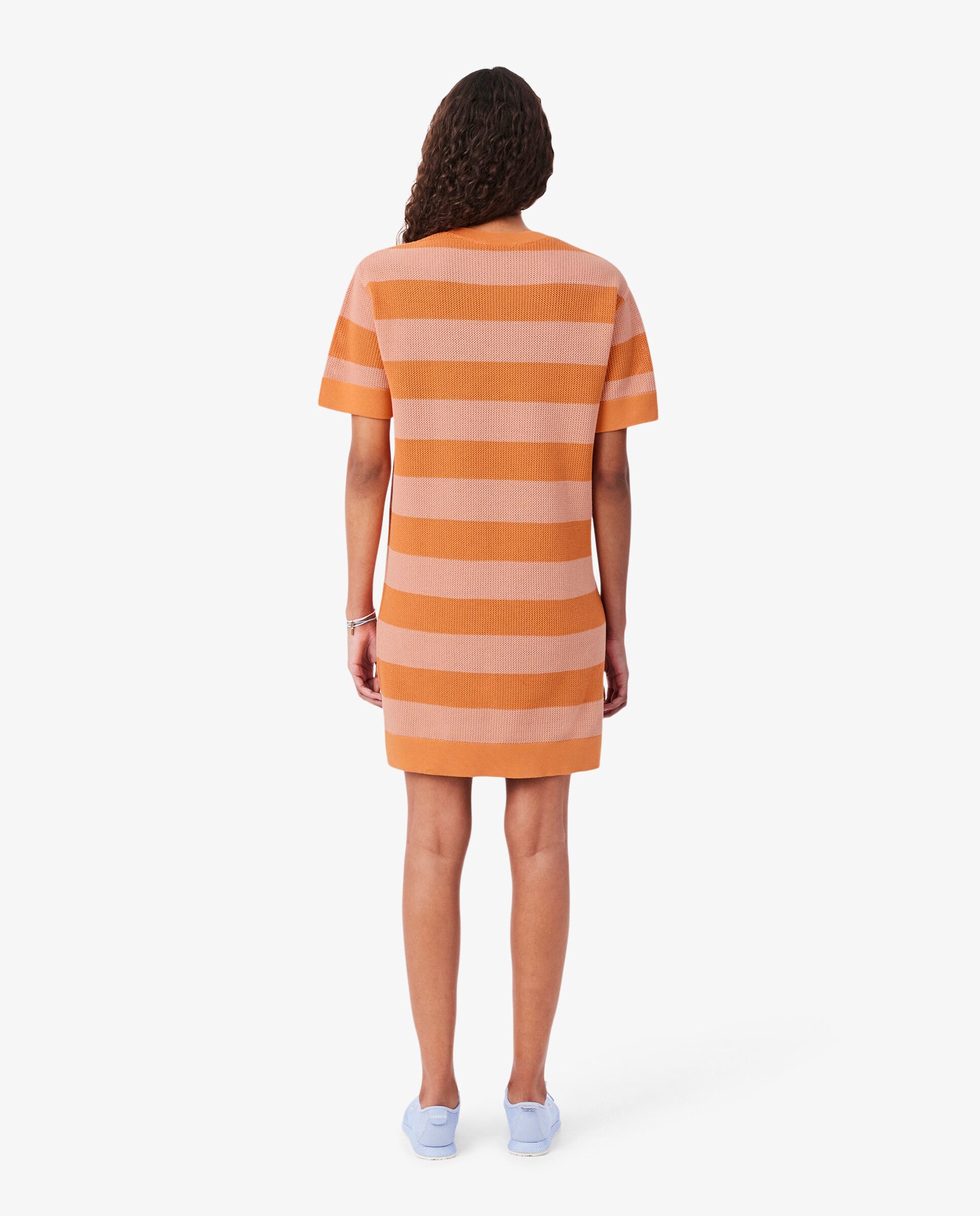 Vestido camisero de punto de malla de rayas en naranja de manga corta - Lacoste - Naranja Naranja-2