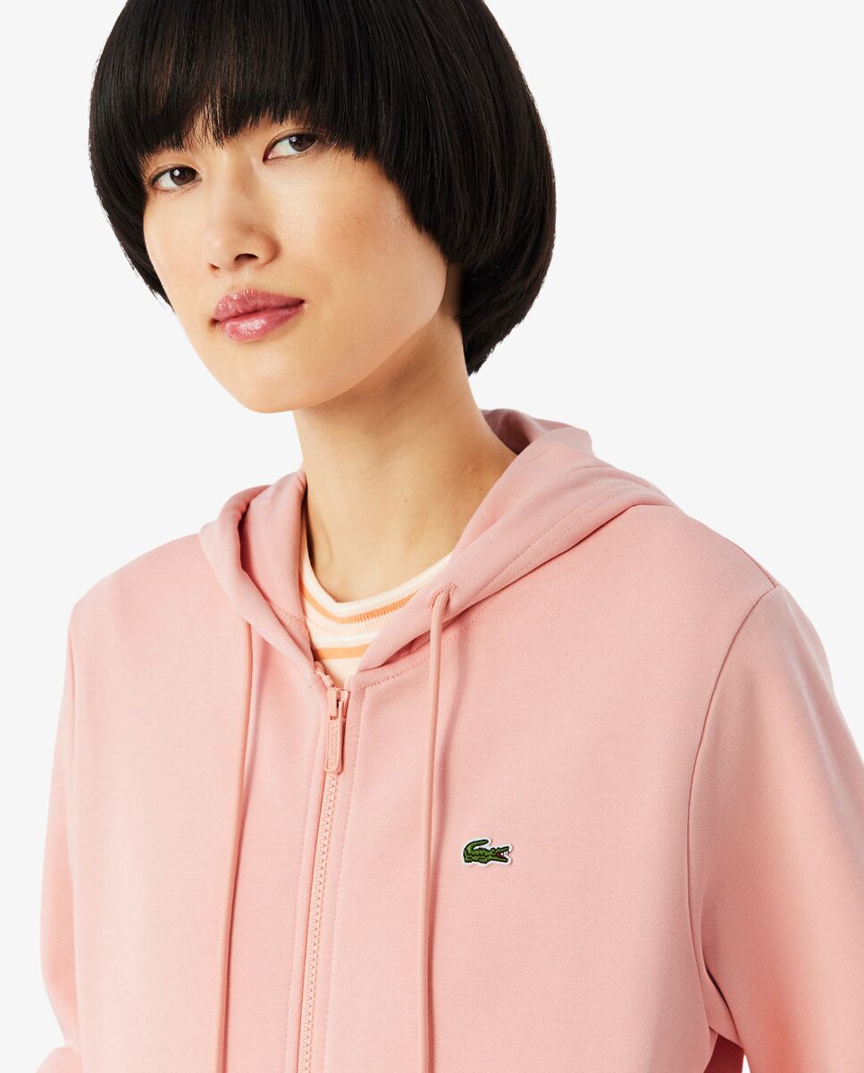 Sudadera de mujer con capucha de felpa con cremallera - Lacoste - Rosa pastel Rosa-4