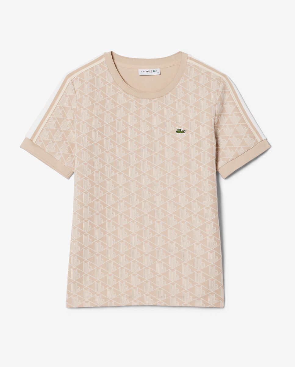 Camiseta de mujer ajustada de jacquard con monograma de manga corta - Lacoste - Beige Beige-6