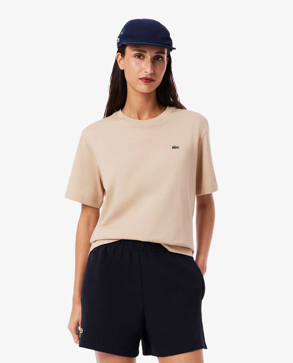 Camiseta de mujer de corte holgado de algodón suave de manga corta - Lacoste - Beige Beige-1