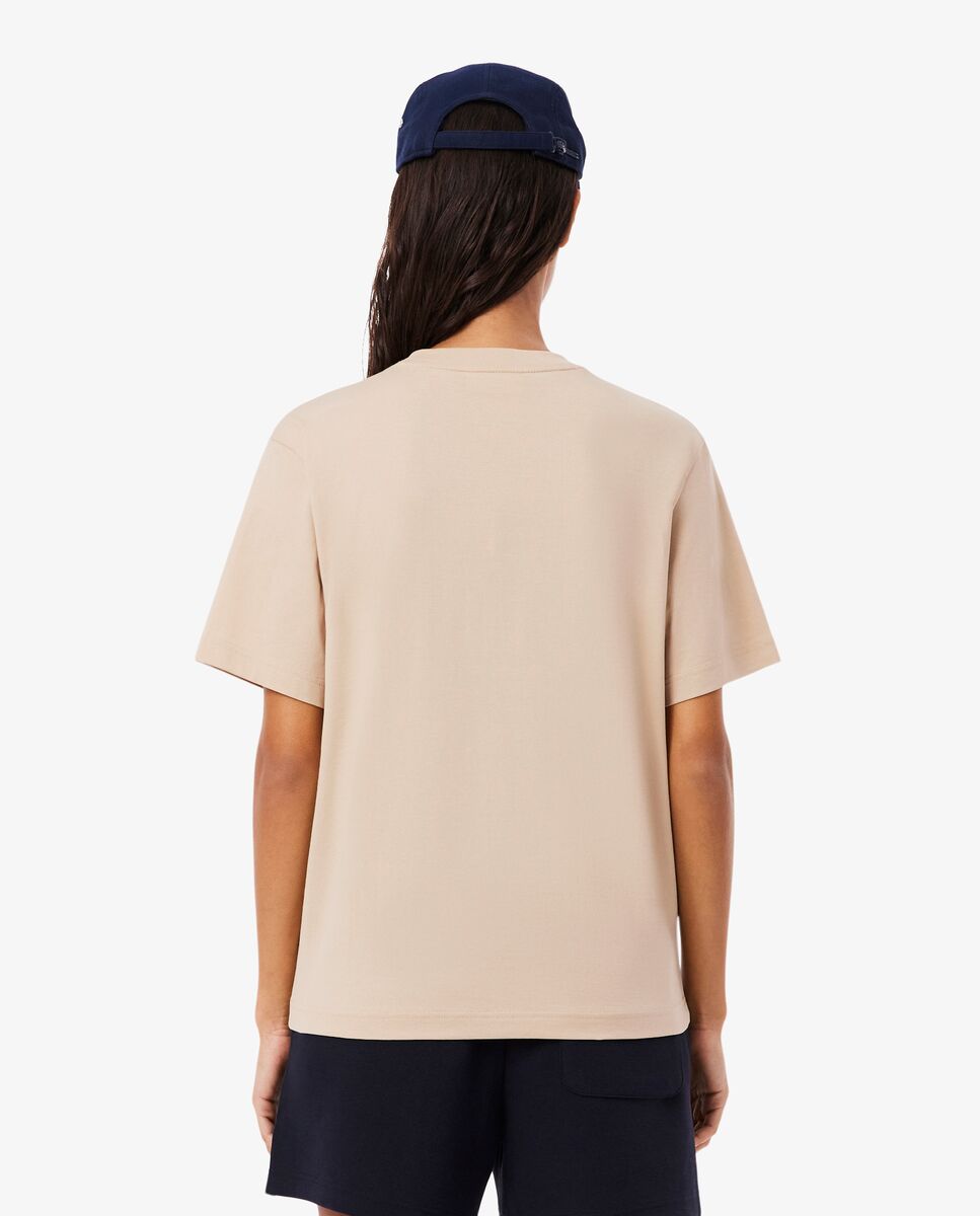 Camiseta de mujer de corte holgado de algodón suave de manga corta - Lacoste - Beige Beige-3