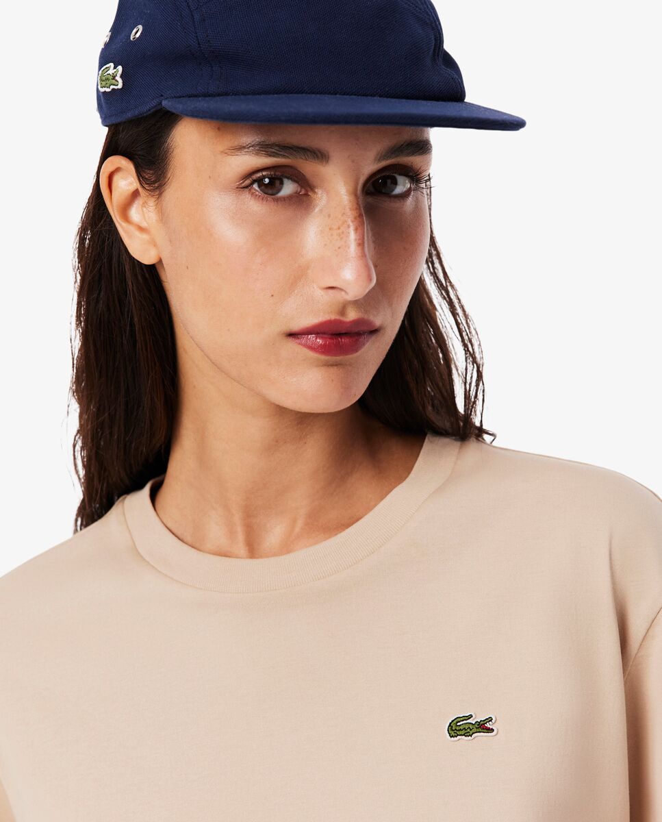 Camiseta de mujer de corte holgado de algodón suave de manga corta - Lacoste - Beige Beige-4