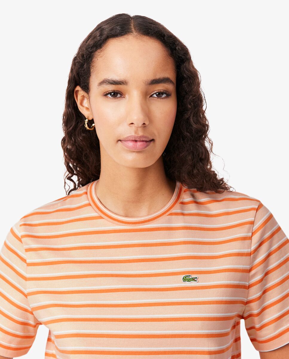 Camiseta de mujer de punto de rayas en rose pale / orange / blanc de manga corta - Lacoste - Rosa Rosa-3