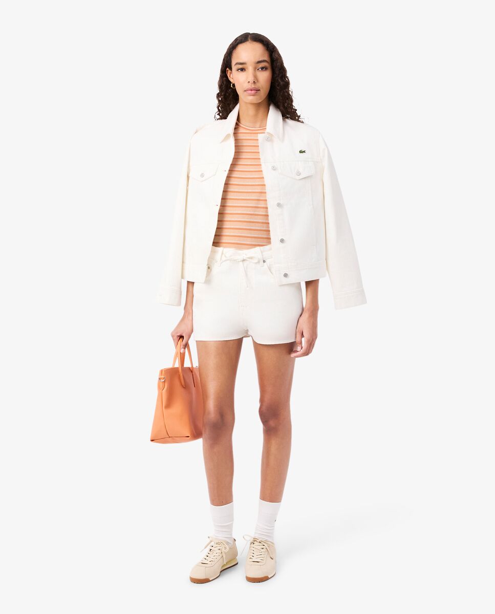 Camiseta de mujer de punto de rayas en rose pale / orange / blanc de manga corta - Lacoste - Rosa Rosa-4