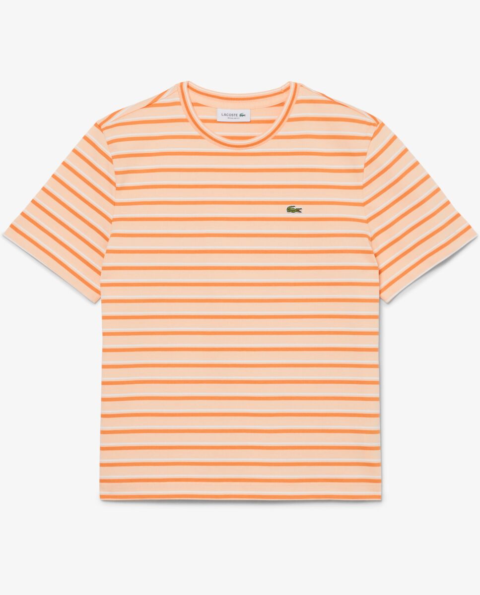 Camiseta de mujer de punto de rayas en rose pale / orange / blanc de manga corta - Lacoste - Rosa Rosa-5
