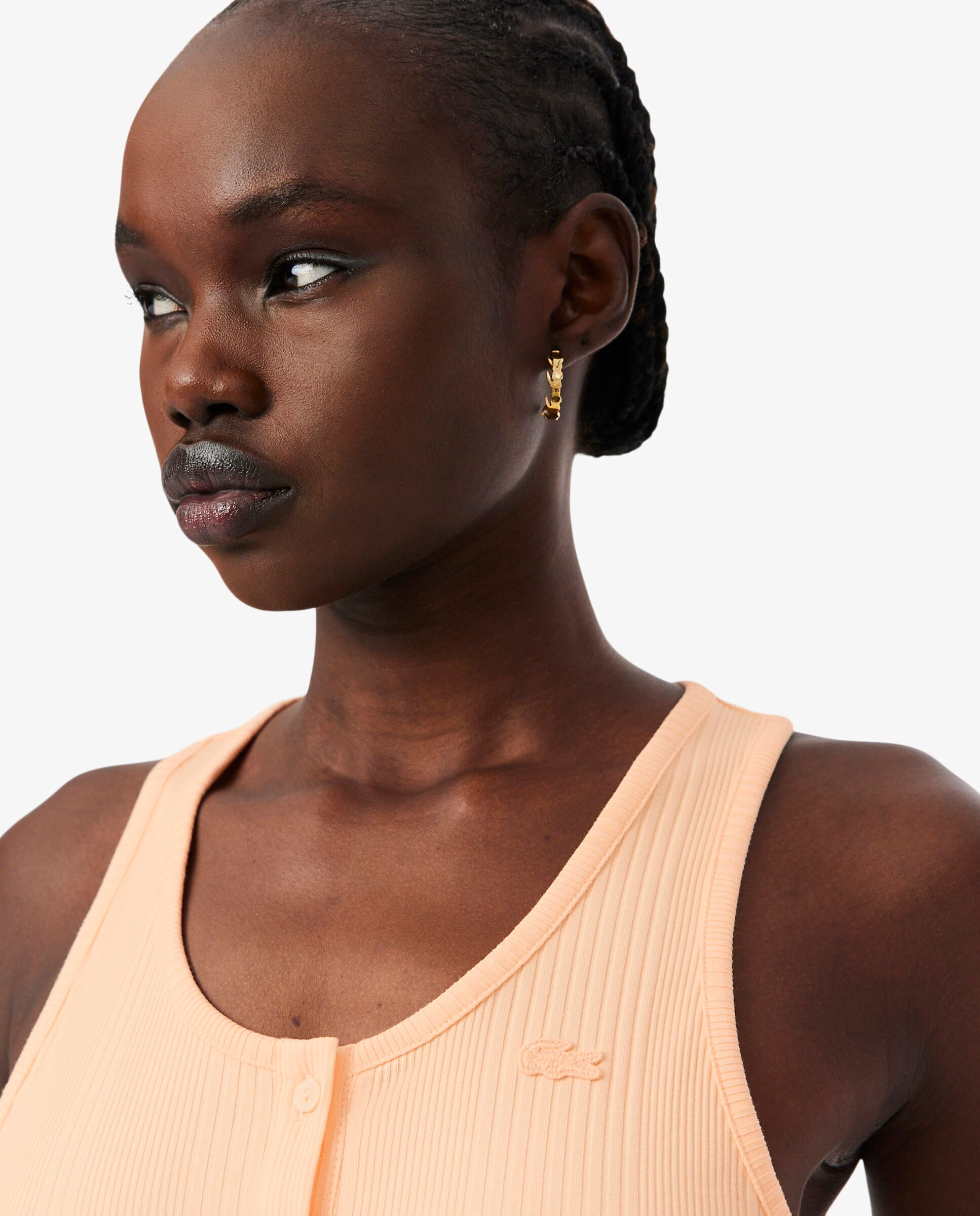 Camiseta de tirantes de corte ajustado de canalé de algodón en azul de manga corta - Lacoste - Rosa Rosa-3