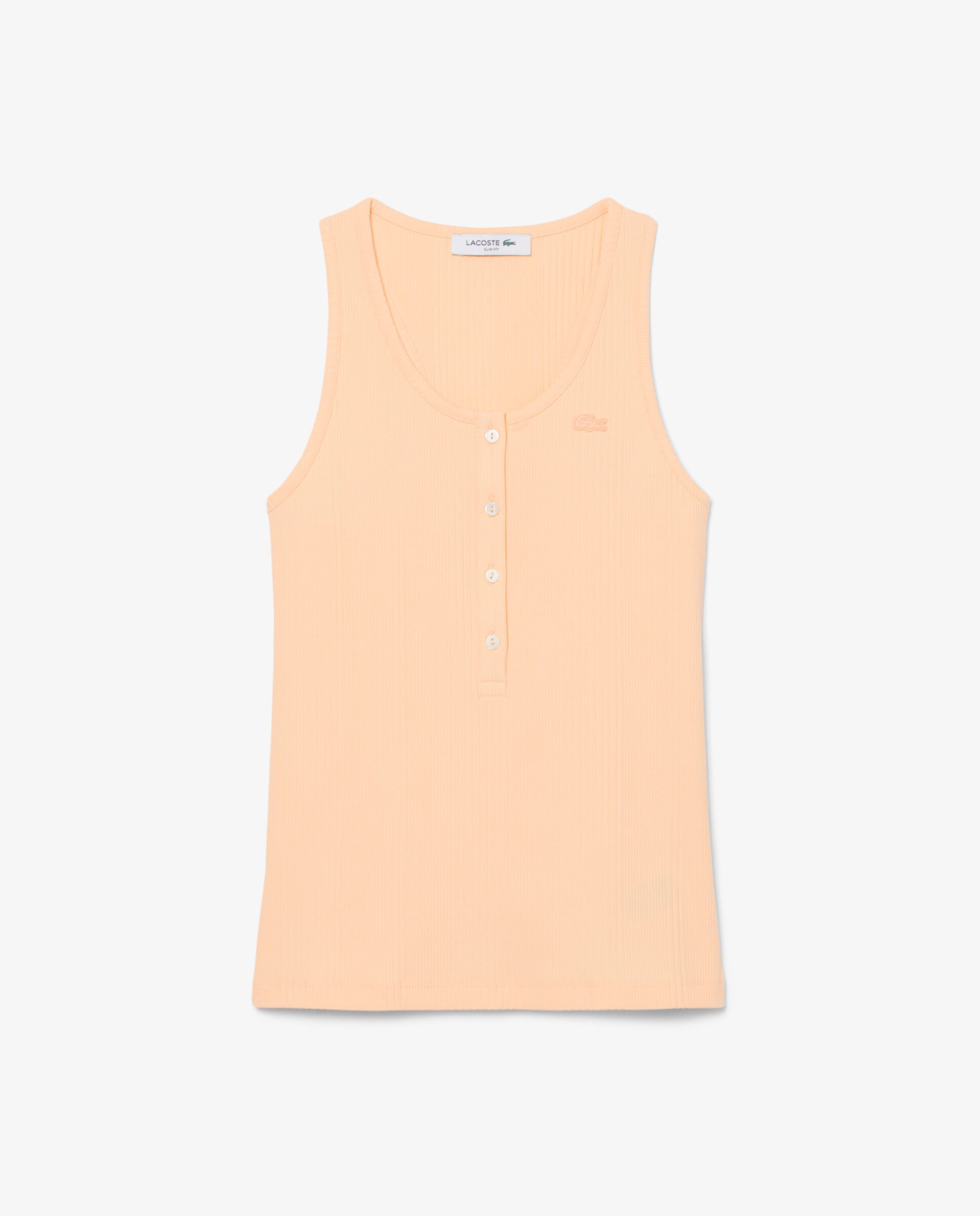Camiseta de tirantes de corte ajustado de canalé de algodón en azul de manga corta - Lacoste - Rosa Rosa-6