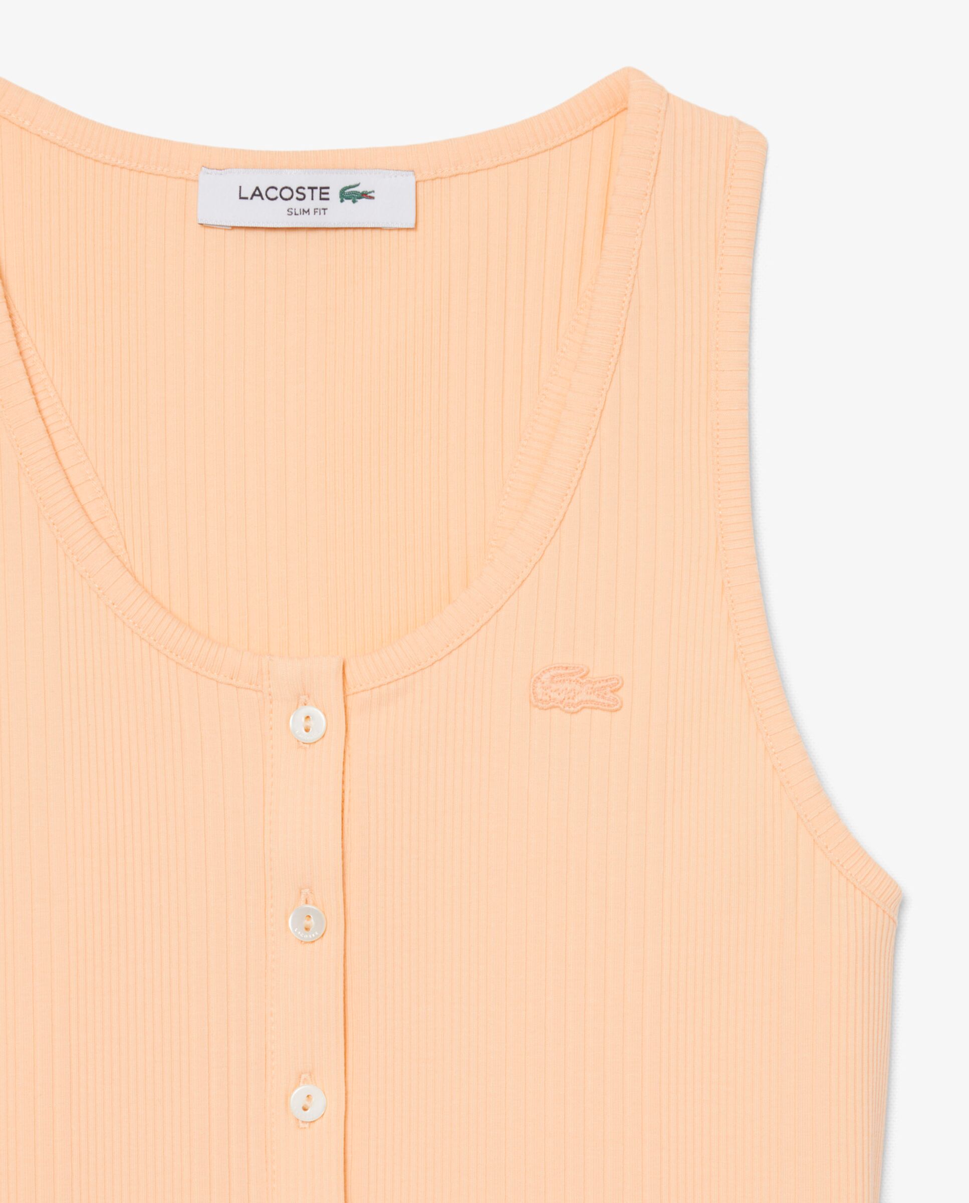 Camiseta de tirantes de corte ajustado de canalé de algodón en azul de manga corta - Lacoste - Rosa Rosa-5