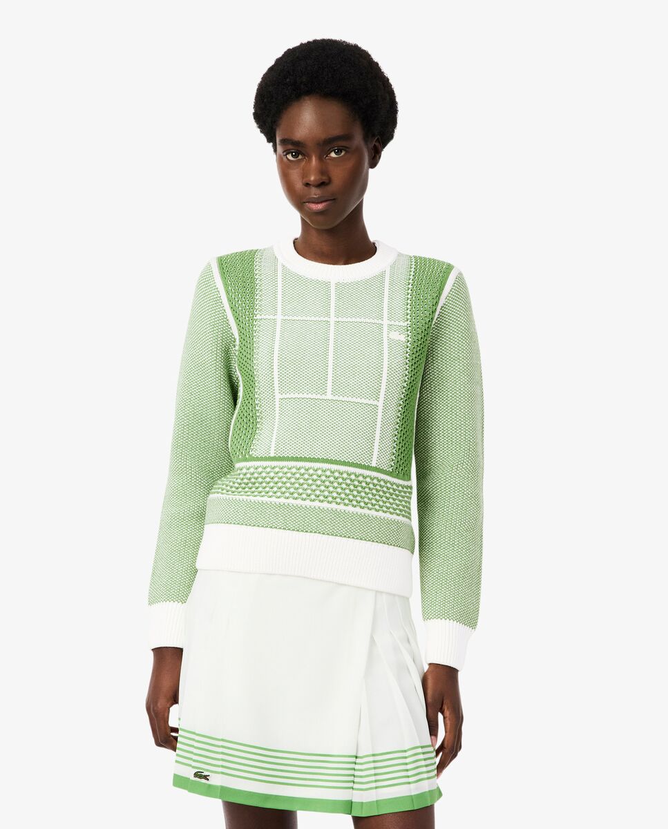 Jersey de jacquard gráfico con pista de tenis - Lacoste - Blanco Blanco-1