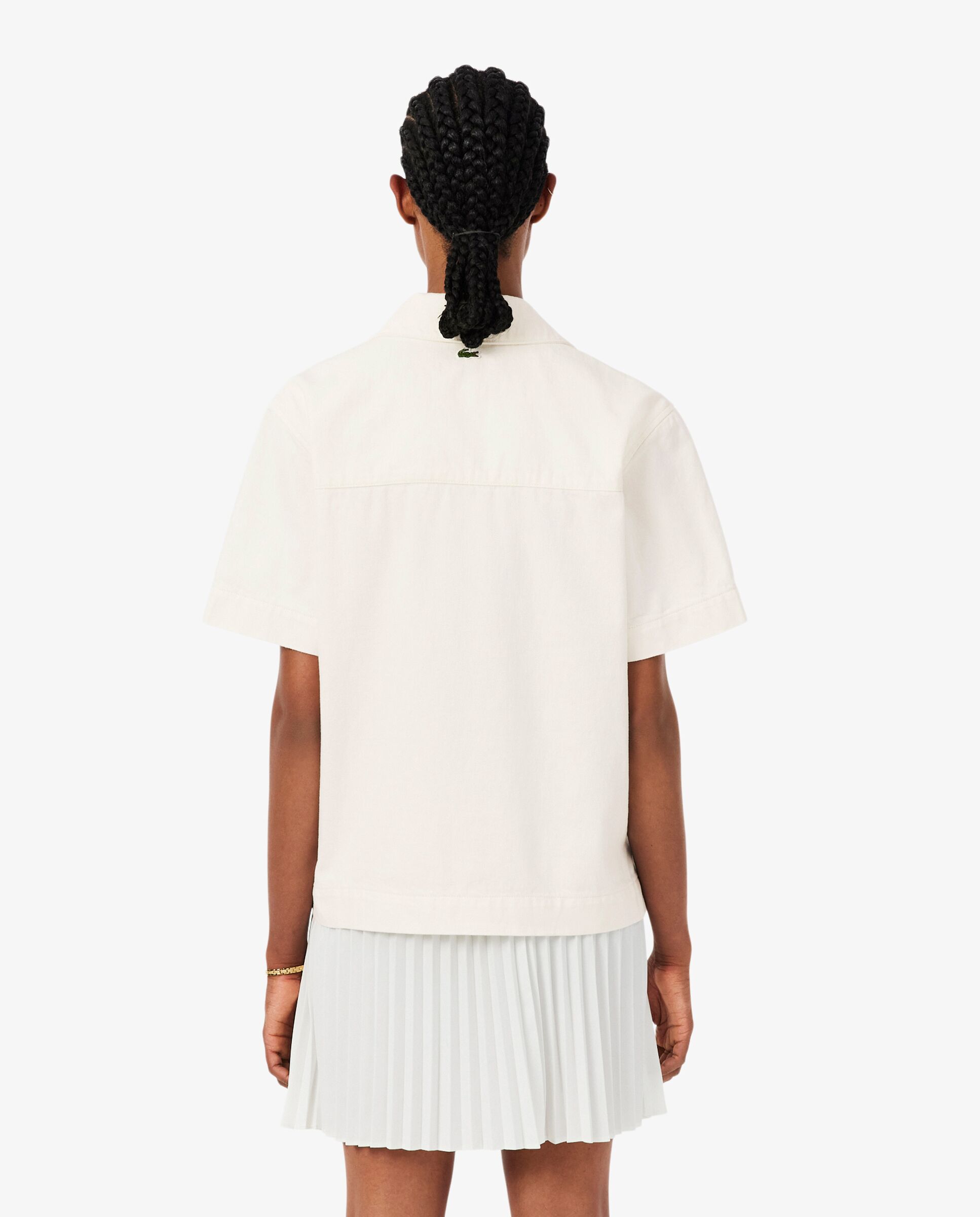 Camisa de mujer estilo oversized de tejido denim ligero de manga corta - Lacoste - Blanco Blanco-2