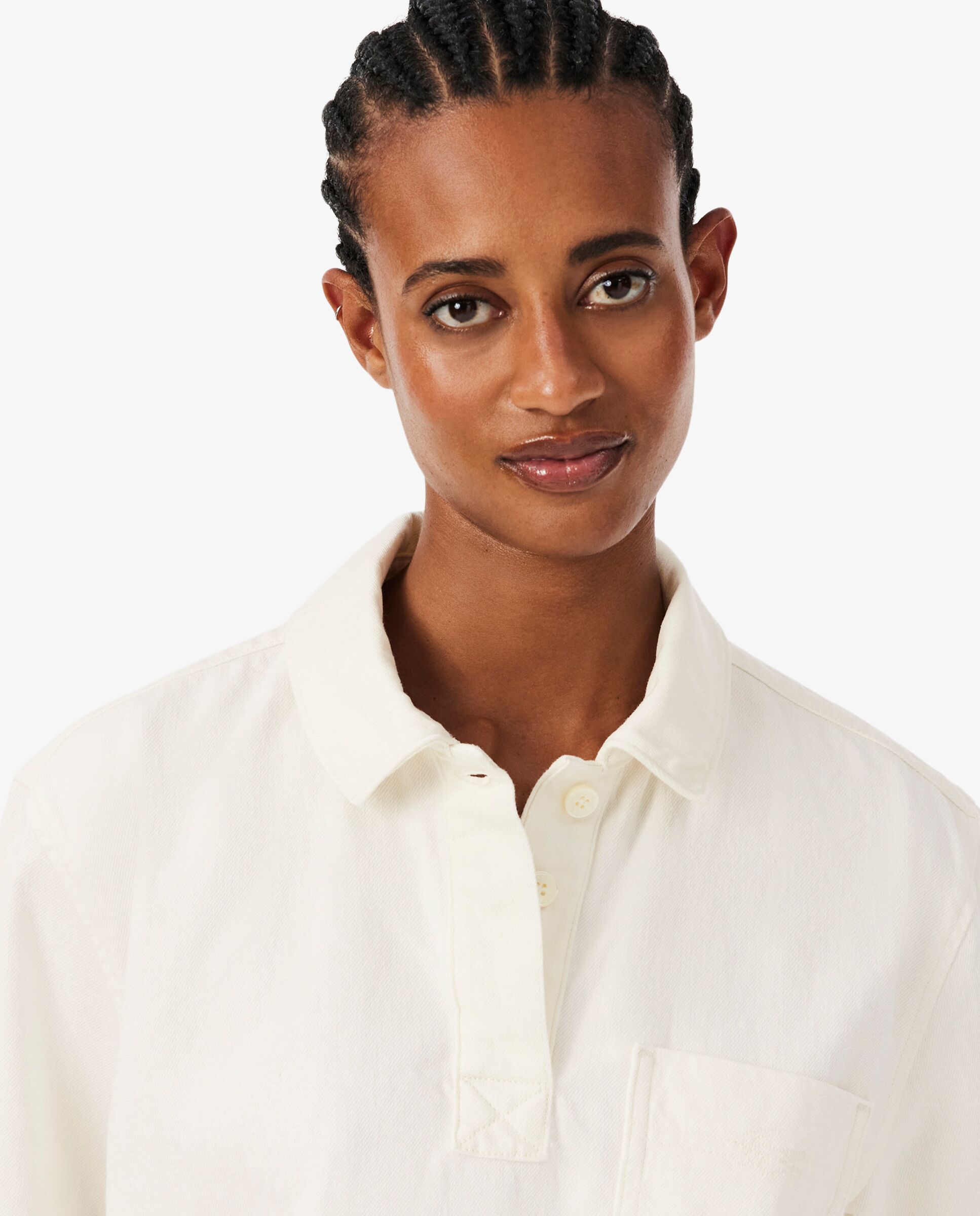 Camisa de mujer estilo oversized de tejido denim ligero de manga corta - Lacoste - Blanco Blanco-3