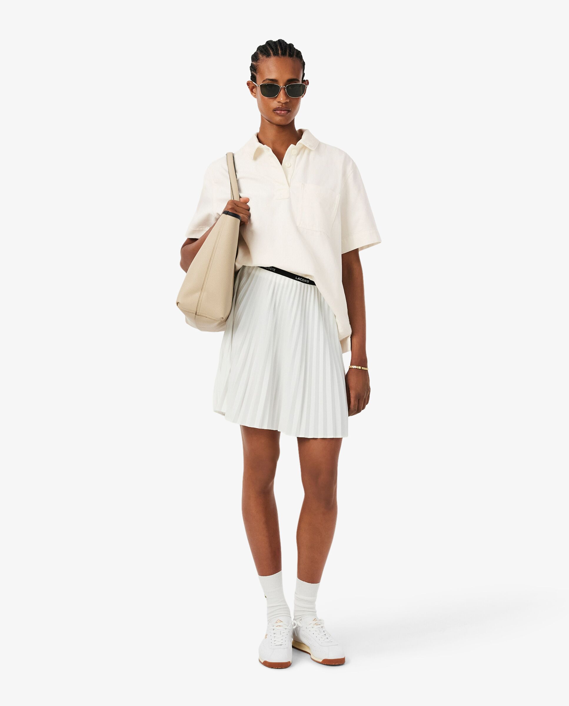 Camisa de mujer estilo oversized de tejido denim ligero de manga corta - Lacoste - Blanco Blanco-4