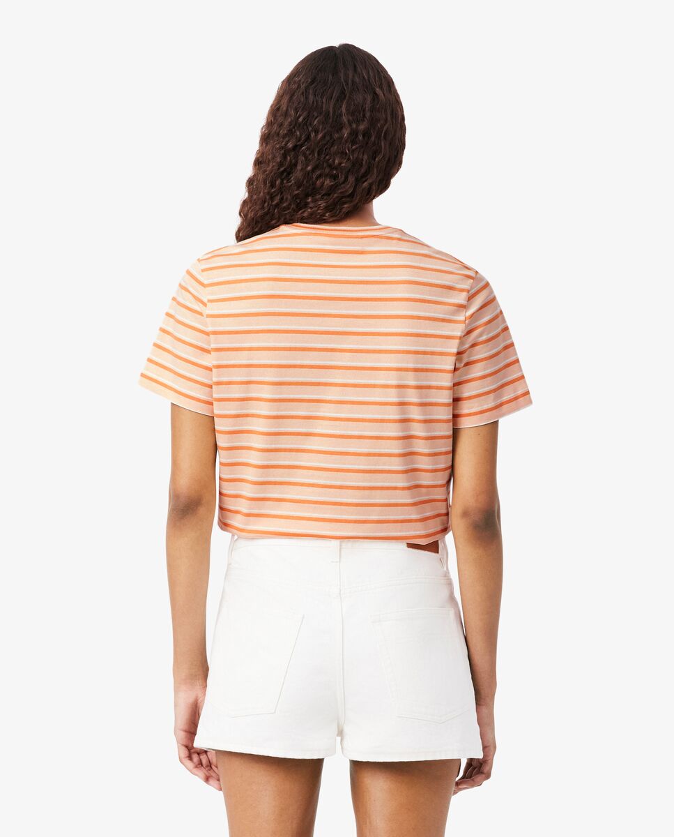 Camiseta de mujer de punto de rayas en rose pale / orange / blanc de manga corta - Lacoste - Rosa / Blanco Rosa / Blanco-2