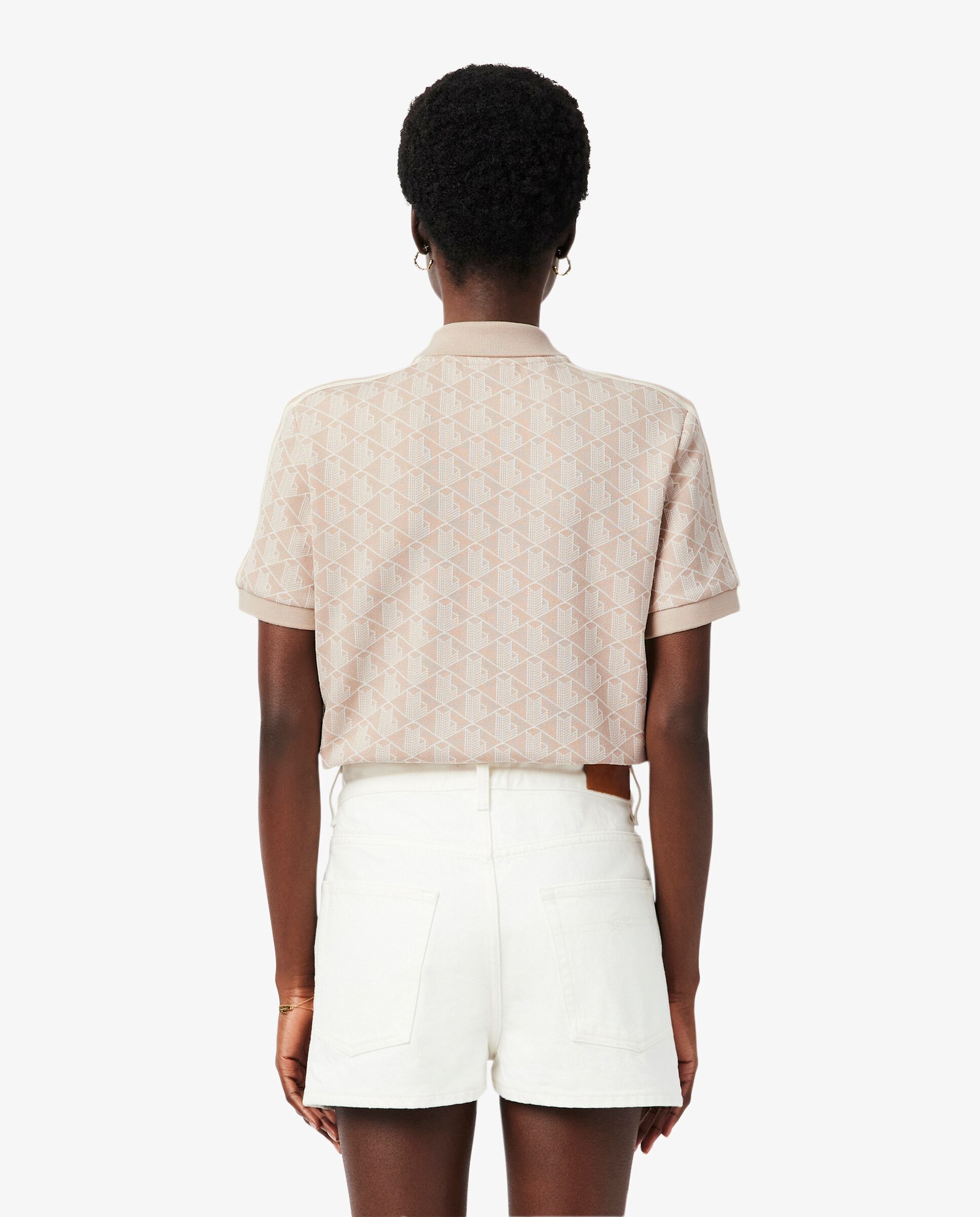 Polo de mujer de corte ajustado de jacquard con monograma de manga corta - Lacoste - Beige Beige-2