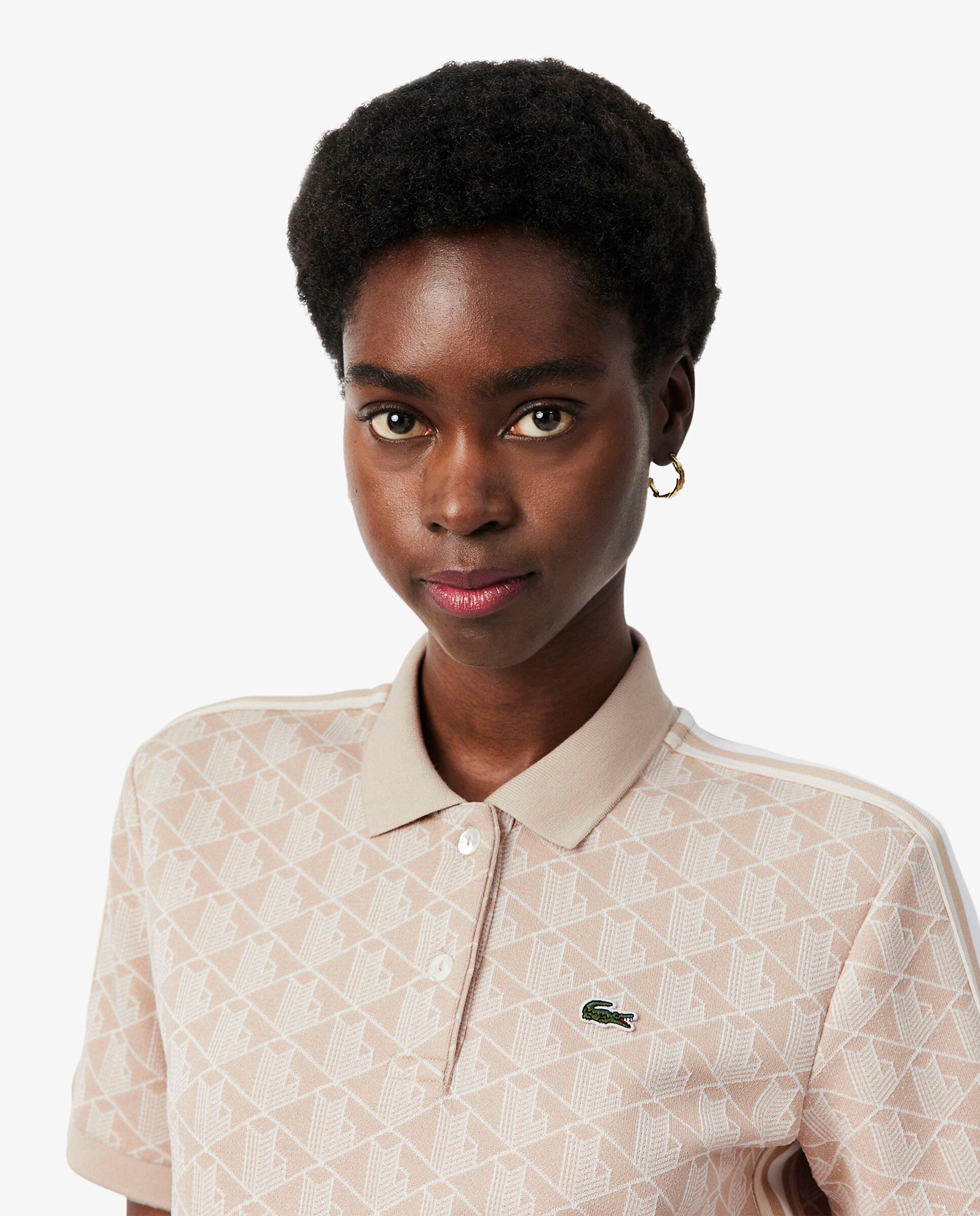 Polo de mujer de corte ajustado de jacquard con monograma de manga corta - Lacoste - Beige Beige-3