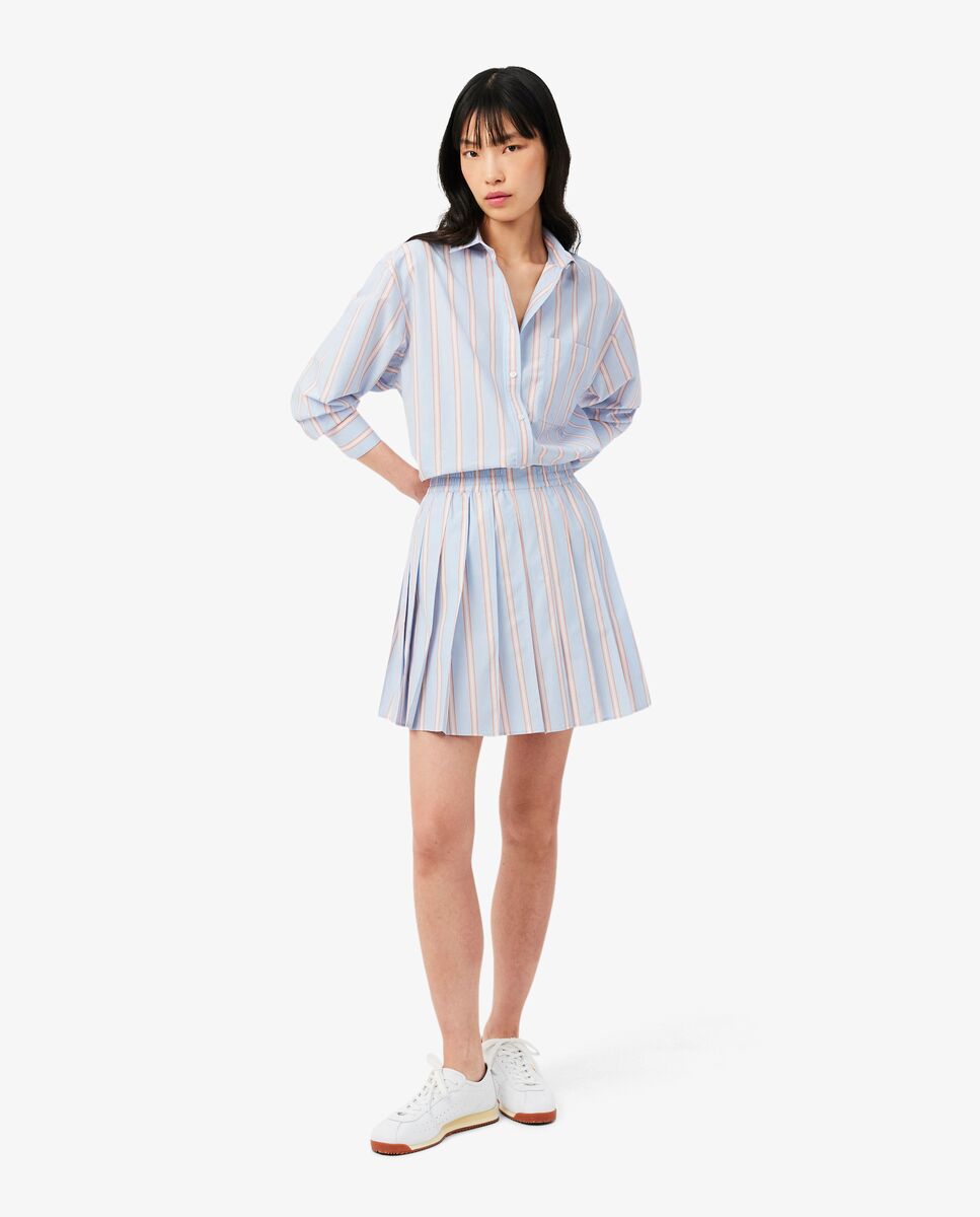 Falda corta plisada de popelín de rayas en marrón - Lacoste - Azul / Blanco Azul / Blanco-1