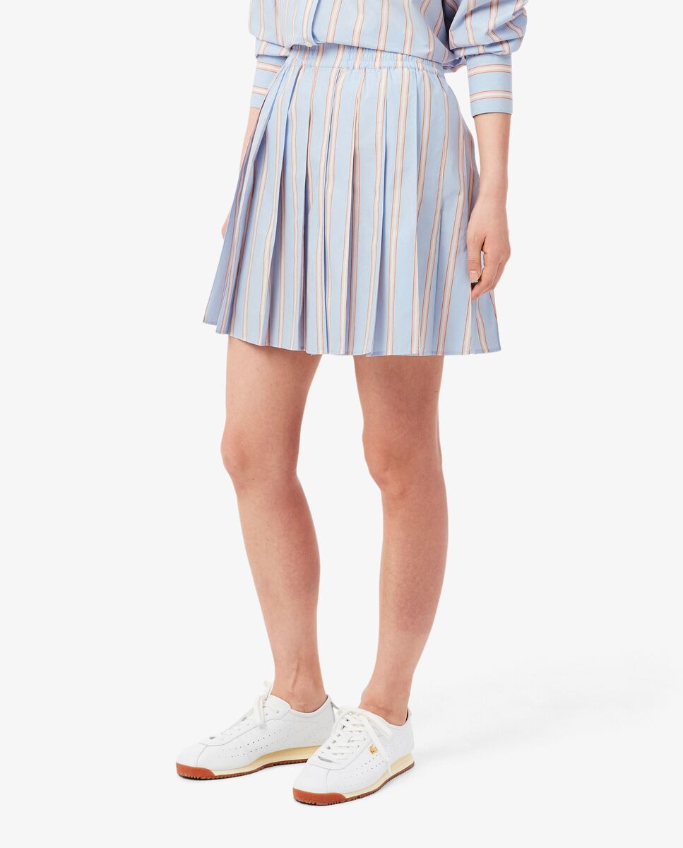 Falda corta plisada de popelín de rayas en marrón - Lacoste - Azul / Blanco Azul / Blanco-3
