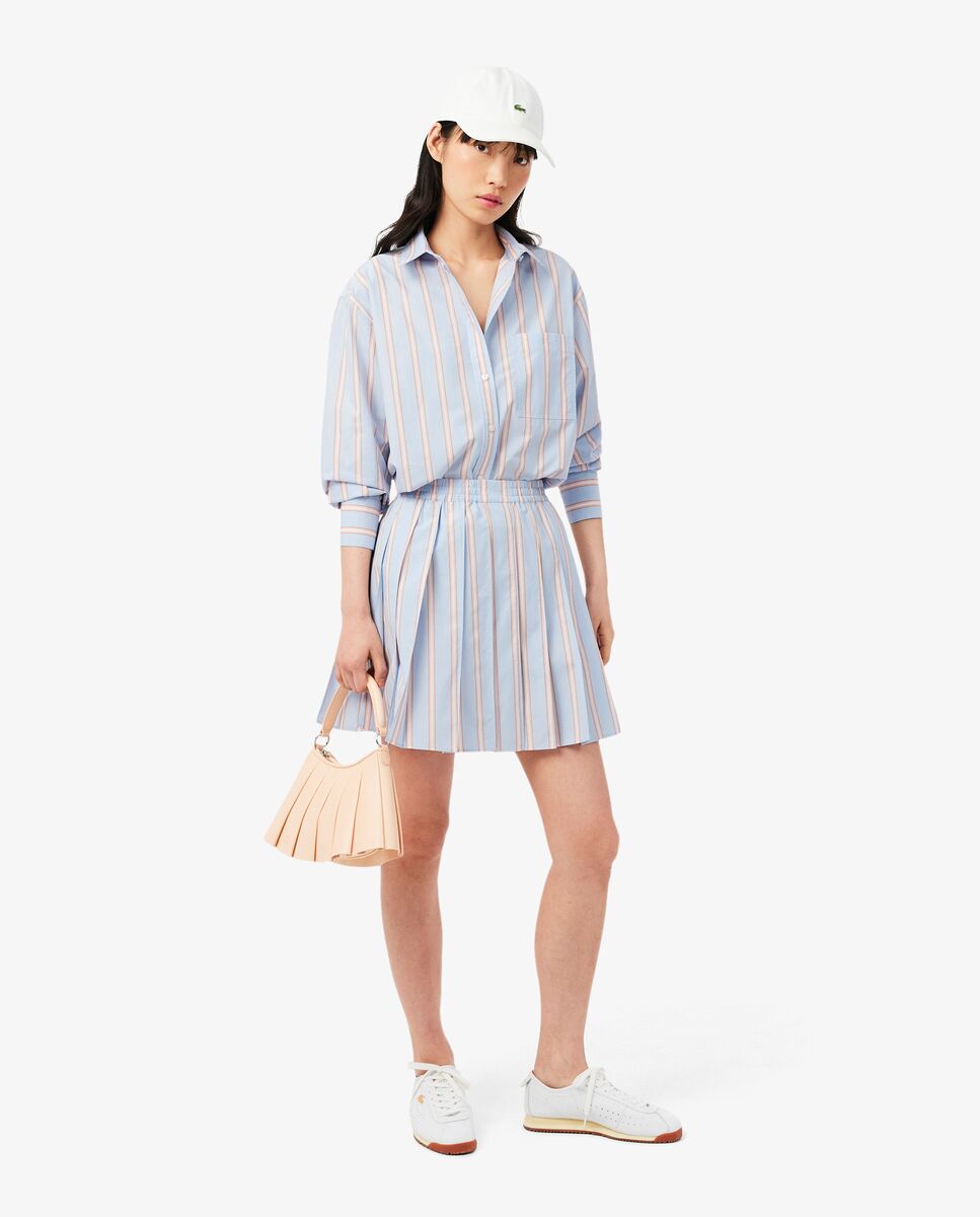 Falda corta plisada de popelín de rayas en marrón - Lacoste - Azul / Blanco Azul / Blanco-4