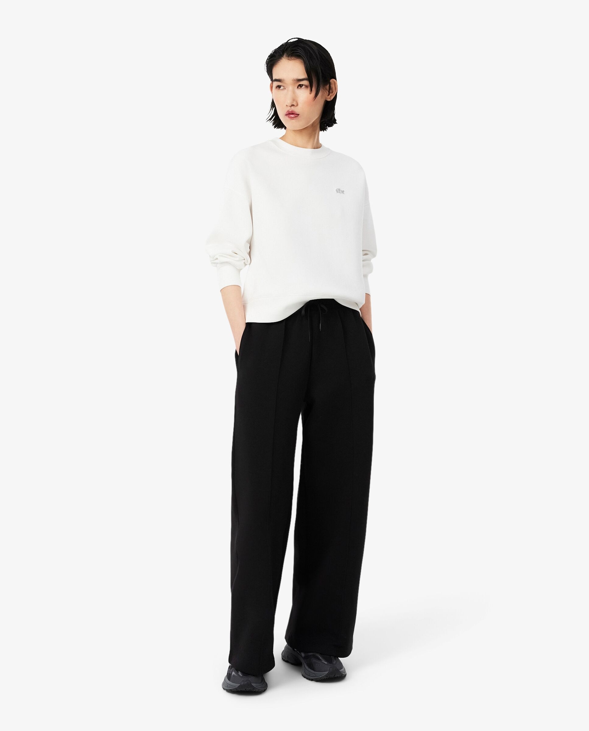 Pantalón de mujer de chándal de corte amplio de punto - Lacoste - Negro Negro-1