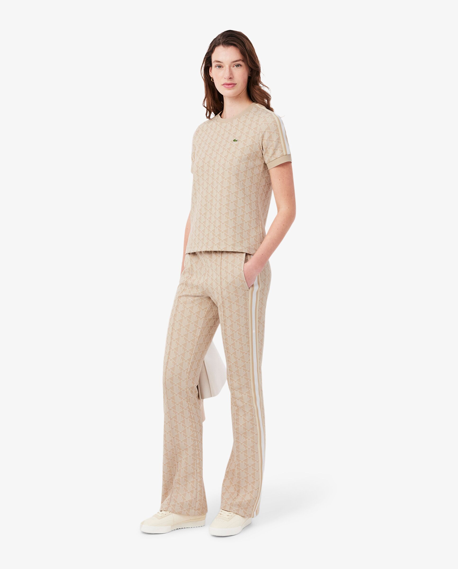 Pantalón de mujer de chándal acampanado con monograma - Lacoste - Beige Beige-1