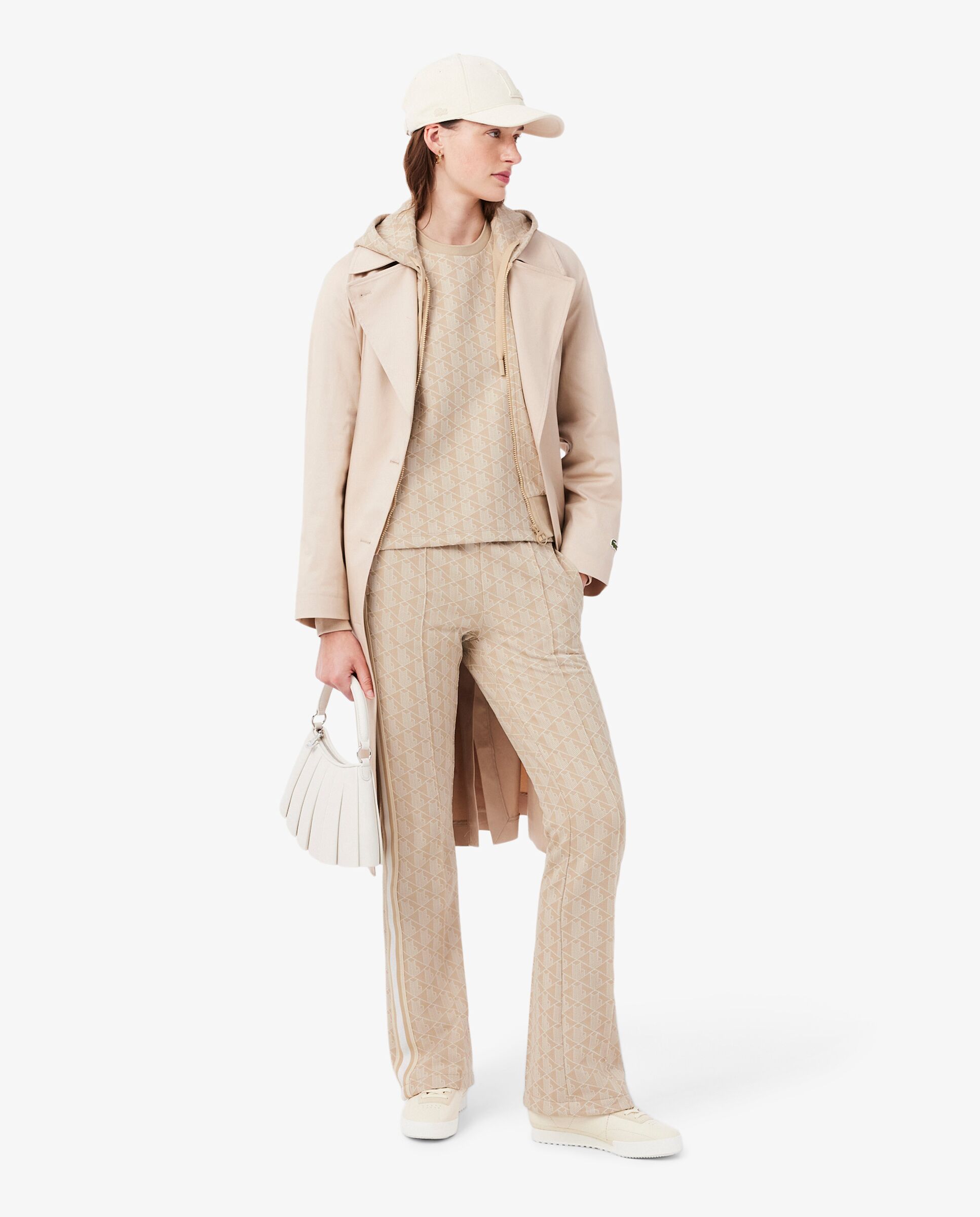 Pantalón de mujer de chándal acampanado con monograma - Lacoste - Beige Beige-4