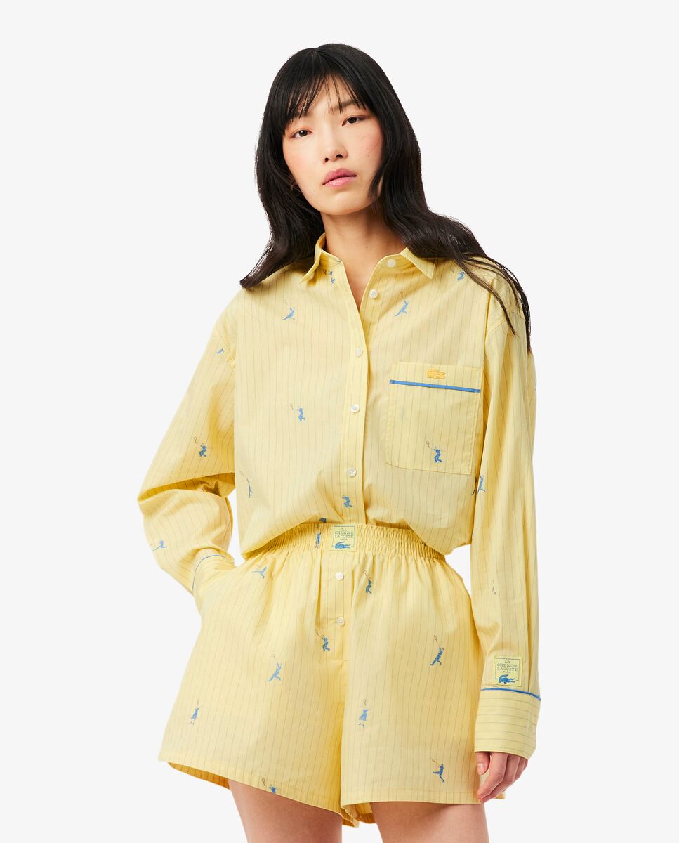 Camisa de mujer oversized con motivos de jacquard en amarillo de manga corta - Lacoste - Amarillo Amarillo-1