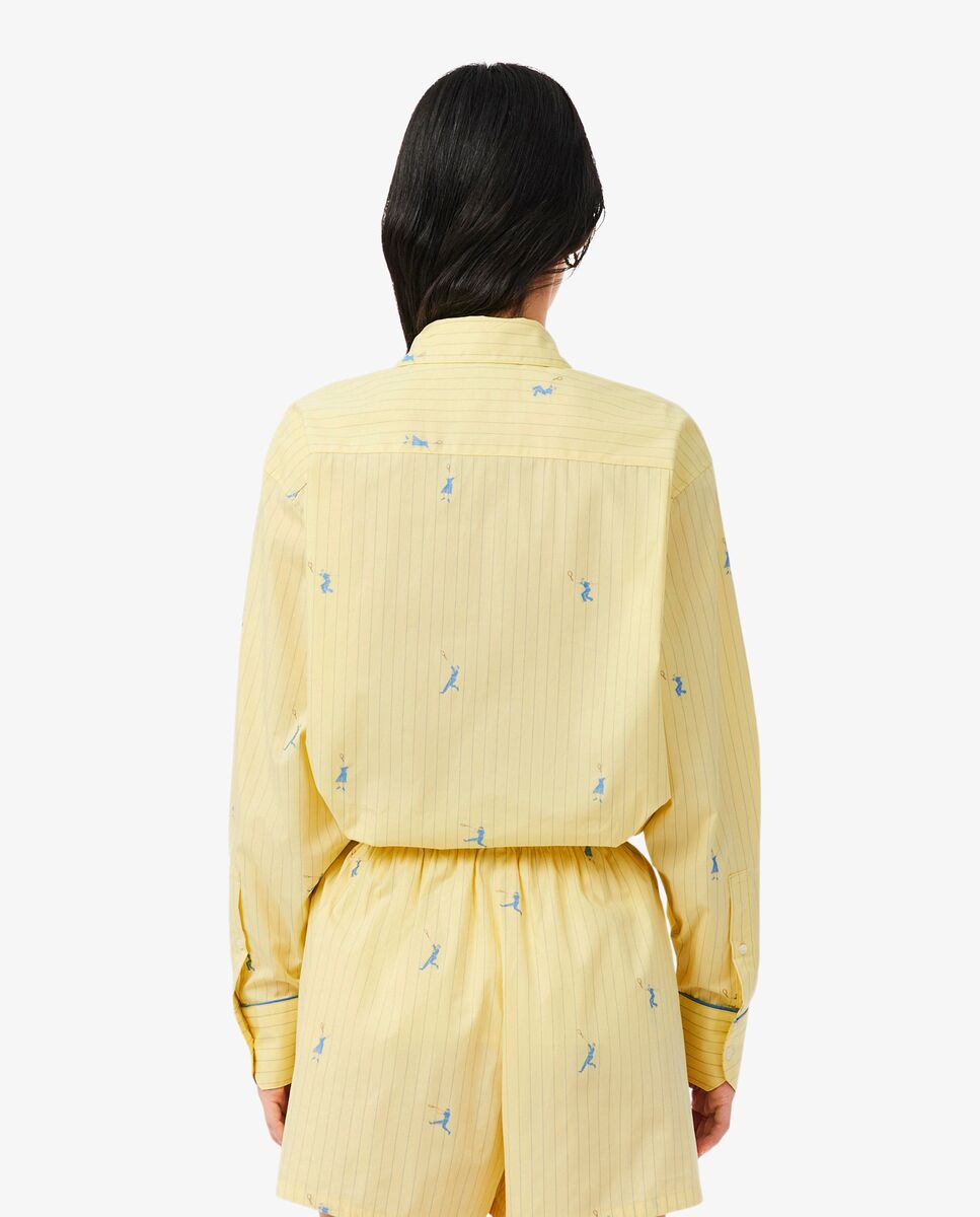 Camisa de mujer oversized con motivos de jacquard en amarillo de manga corta - Lacoste - Amarillo Amarillo-2