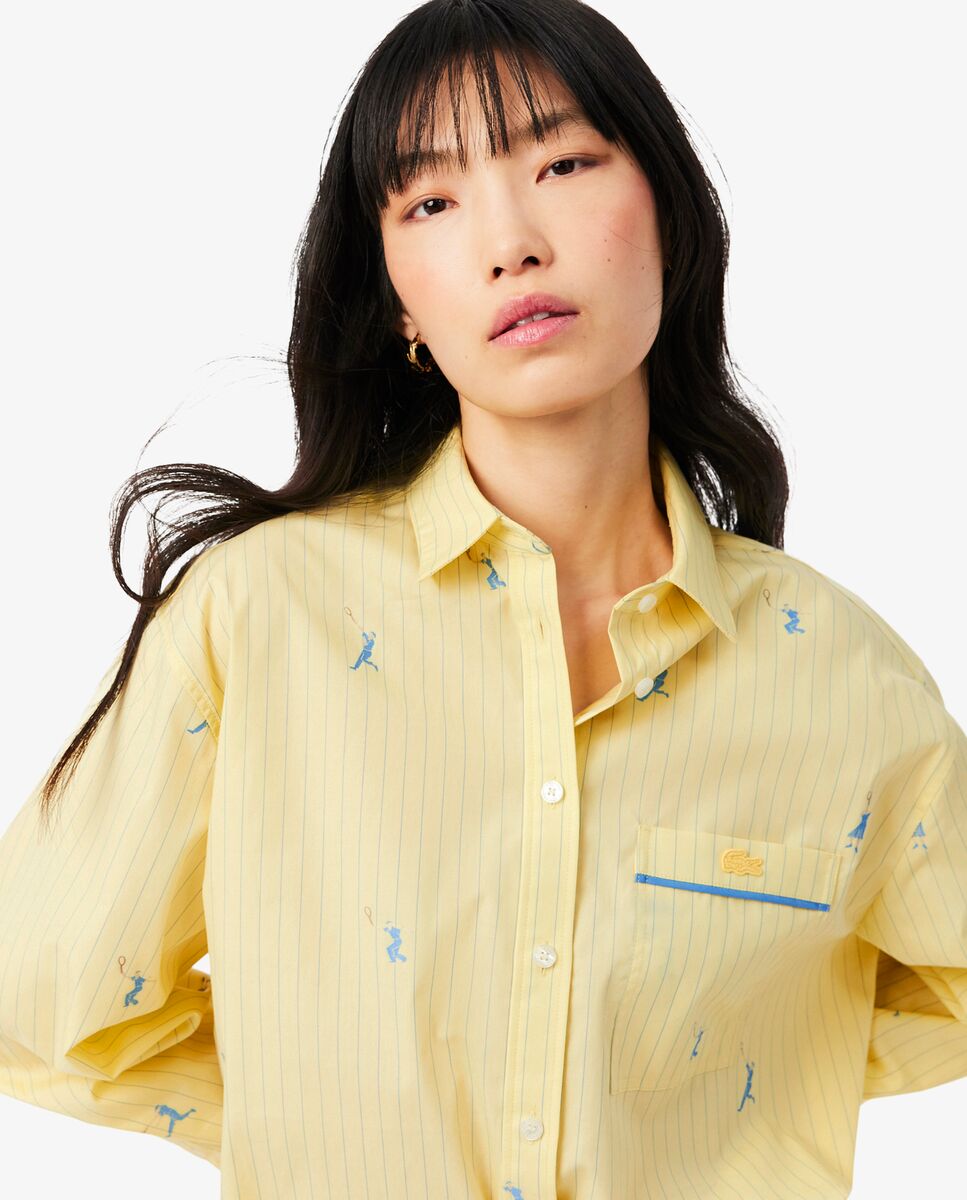 Camisa de mujer oversized con motivos de jacquard en amarillo de manga corta - Lacoste - Amarillo Amarillo-3